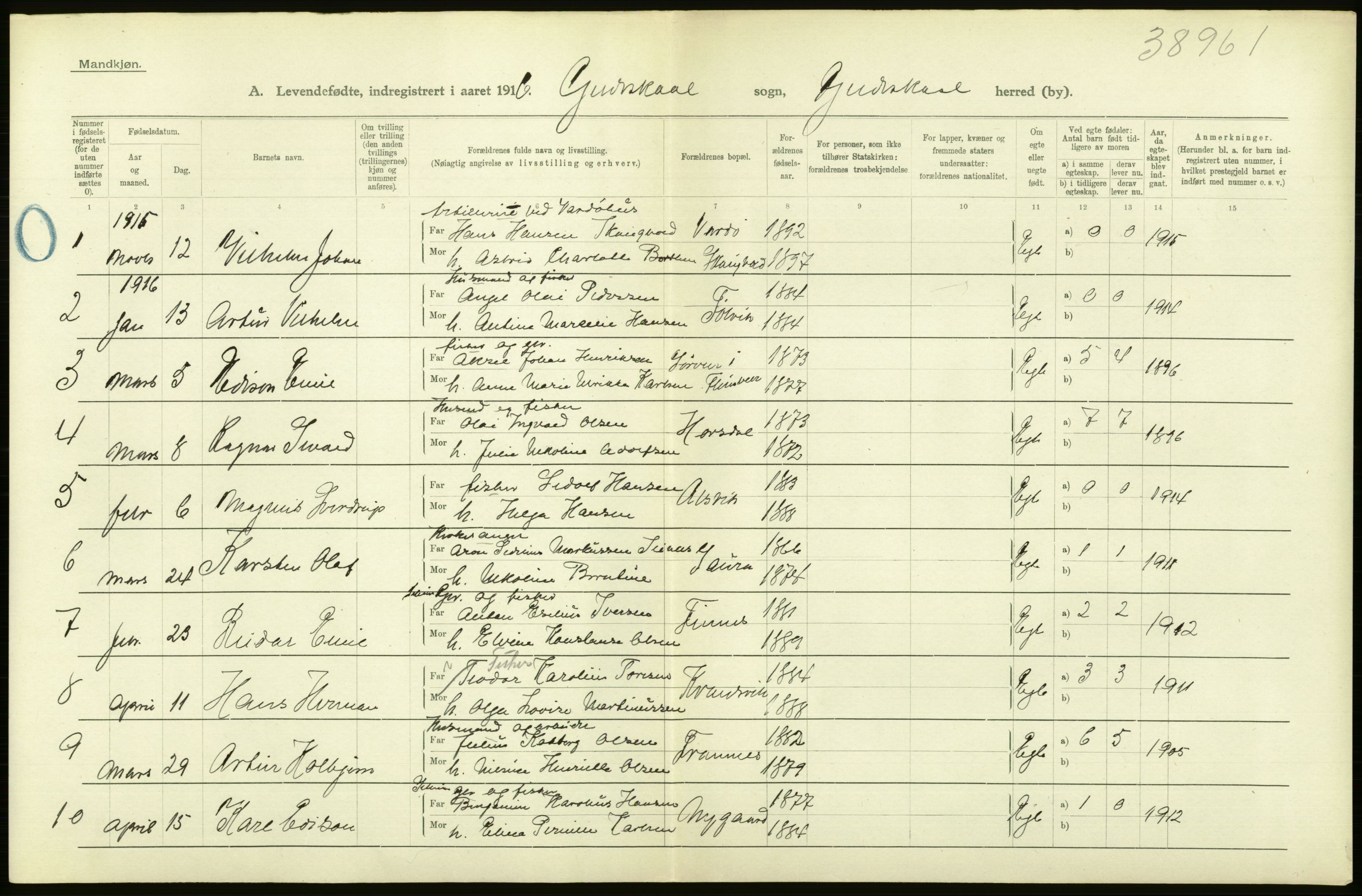 Statistisk sentralbyrå, Sosiodemografiske emner, Befolkning, RA/S-2228/D/Df/Dfb/Dfbf/L0050: Nordlands amt: Levendefødte menn og kvinner. Bygder., 1916, p. 26