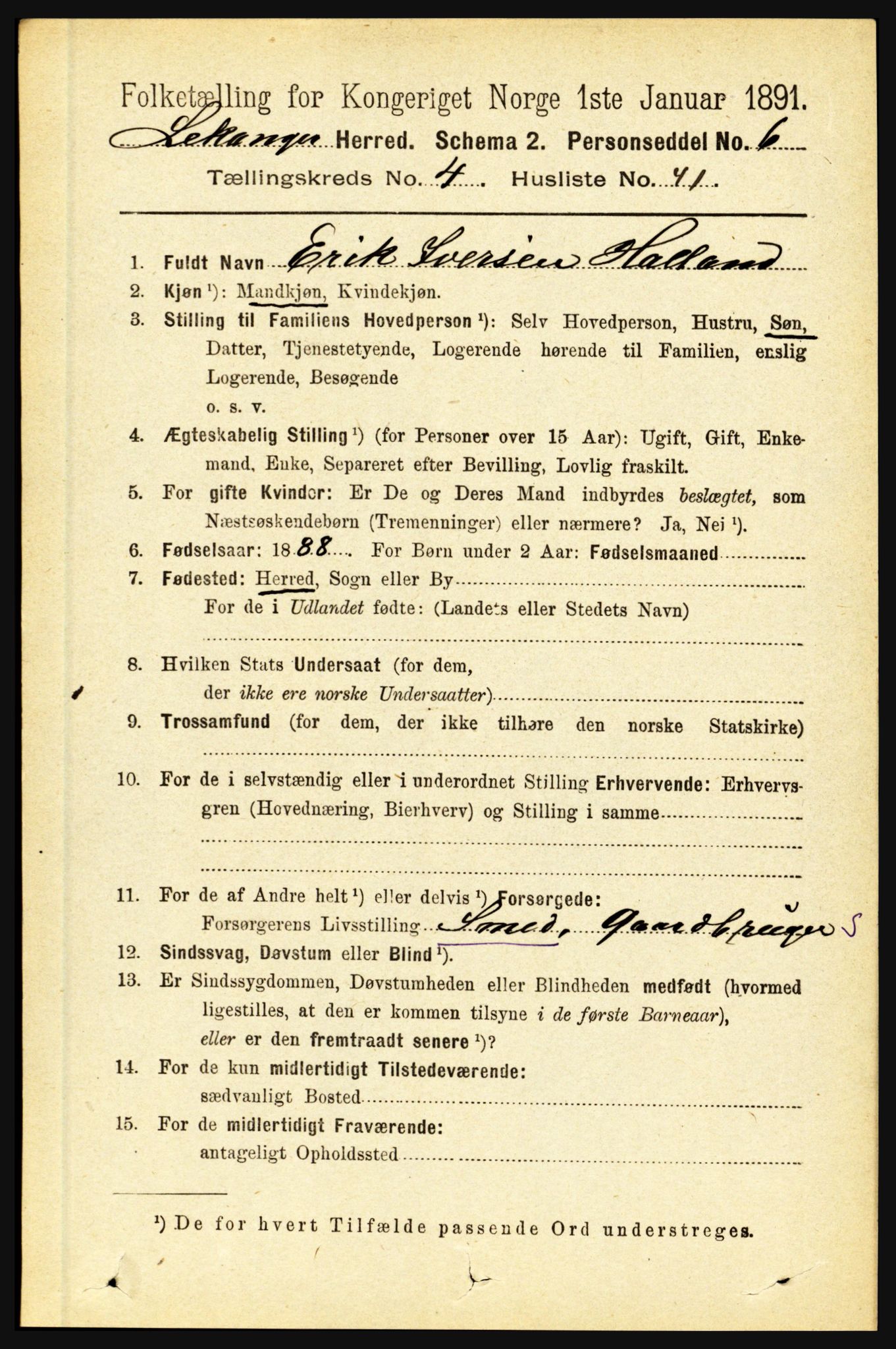 RA, 1891 census for 1419 Leikanger, 1891, p. 821