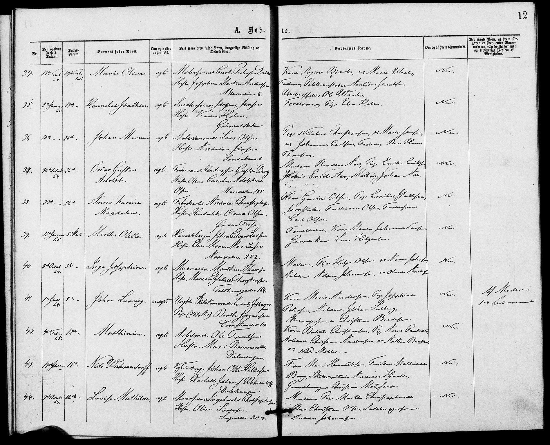 Gamle Aker prestekontor Kirkebøker, AV/SAO-A-10617a/G/L0002: Parish register (copy) no. 2, 1864-1869, p. 12