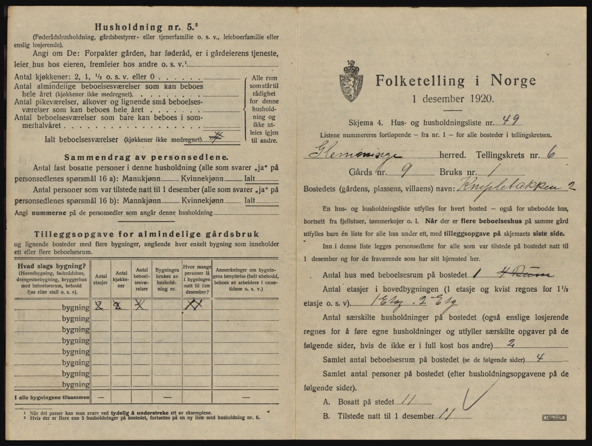 SAO, 1920 census for Glemmen, 1920, p. 2255