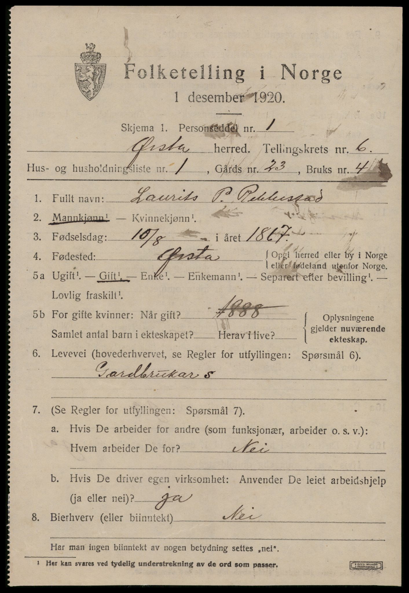 SAT, 1920 census for Ørsta, 1920, p. 4796