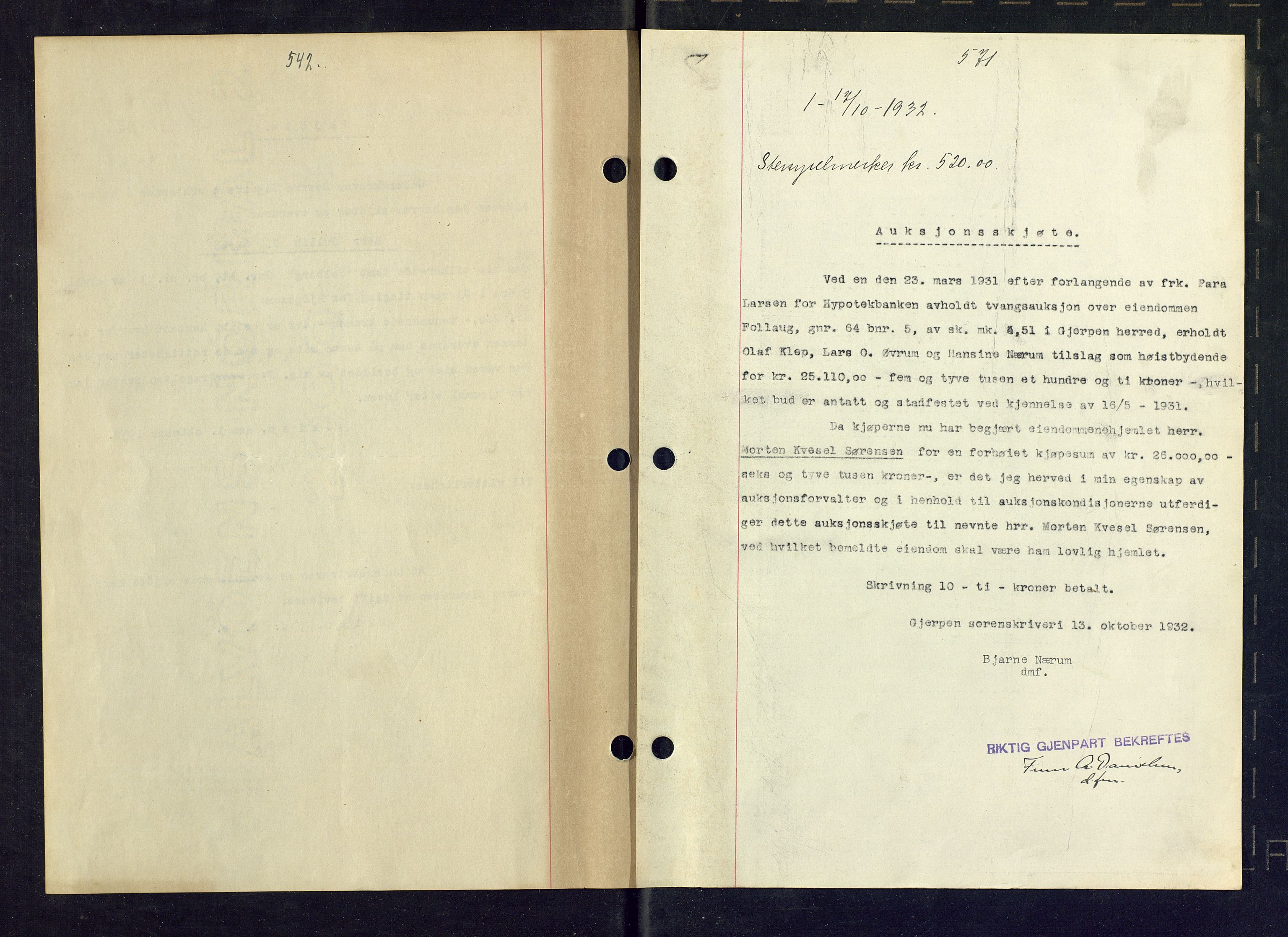 Gjerpen sorenskriveri, SAKO/A-216/G/Ga/Gaa/L0059: Mortgage book no. I 59-60 og 62, 1932-1934, Deed date: 17.10.1932
