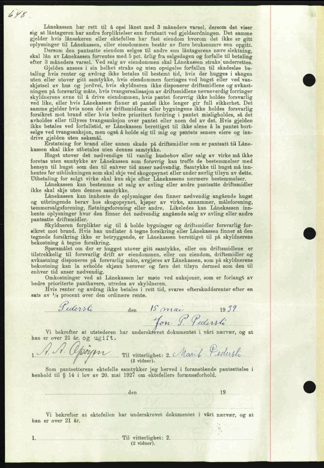 Nordmøre sorenskriveri, AV/SAT-A-4132/1/2/2Ca: Mortgage book no. B85, 1939-1939, Diary no: : 1848/1939