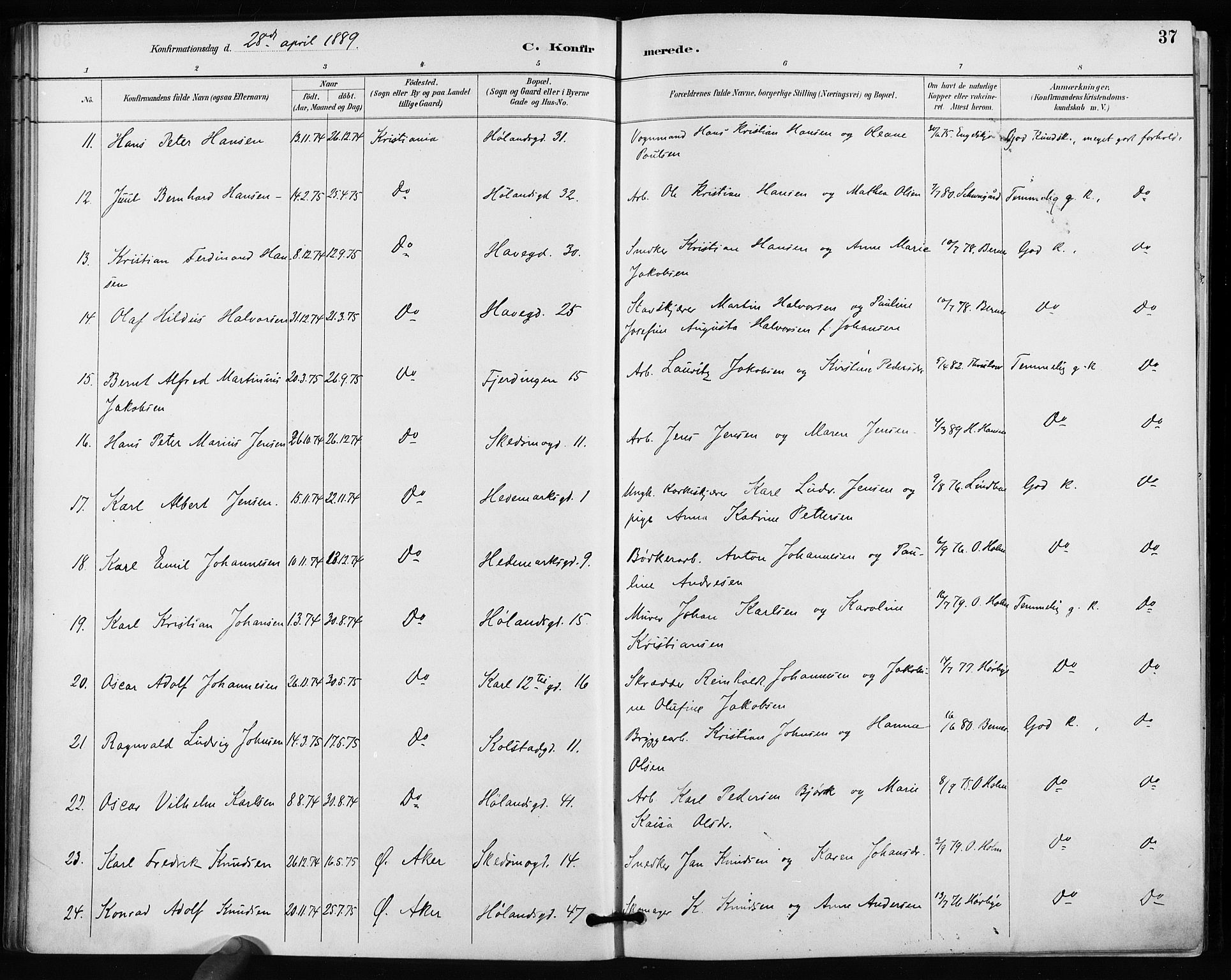 Kampen prestekontor Kirkebøker, AV/SAO-A-10853/F/Fa/L0004: Parish register (official) no. I 4, 1885-1892, p. 37