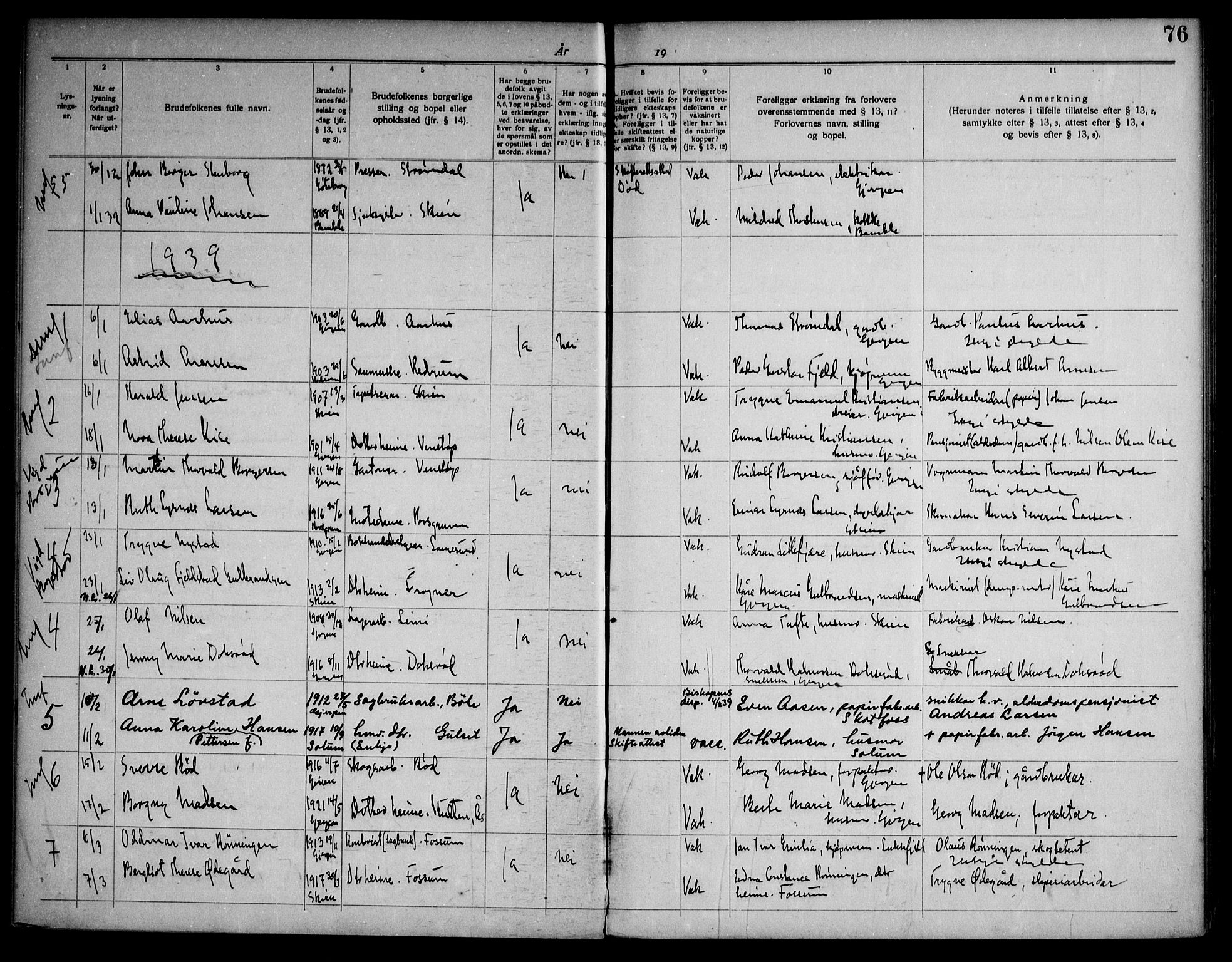 Gjerpen kirkebøker, SAKO/A-265/H/Ha/L0003: Banns register no. I 3, 1919-1946, p. 76