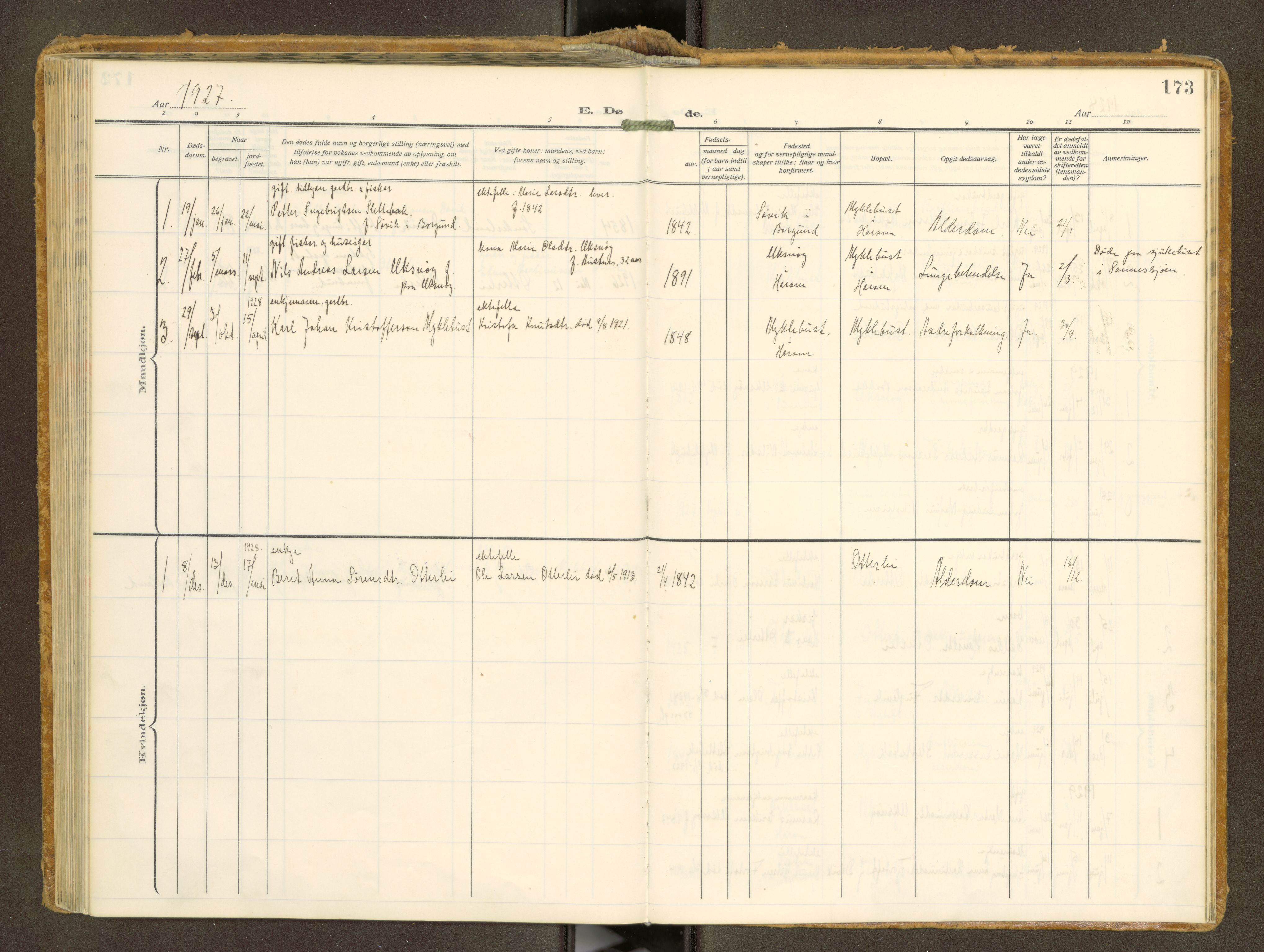 Ministerialprotokoller, klokkerbøker og fødselsregistre - Møre og Romsdal, AV/SAT-A-1454/538/L0528: Parish register (official) no. 538A--, 1911-1935, p. 173