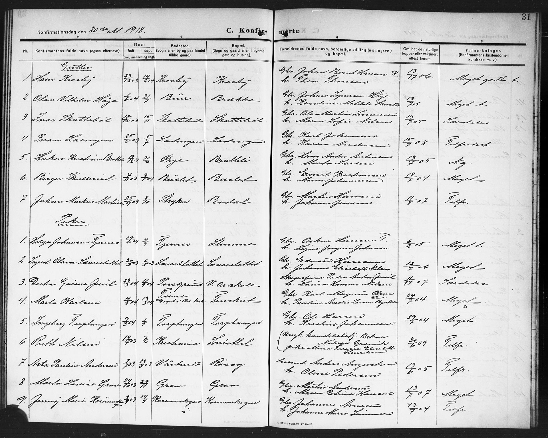 Rakkestad prestekontor Kirkebøker, SAO/A-2008/G/Gc/L0002: Parish register (copy) no. III 2, 1909-1920, p. 31