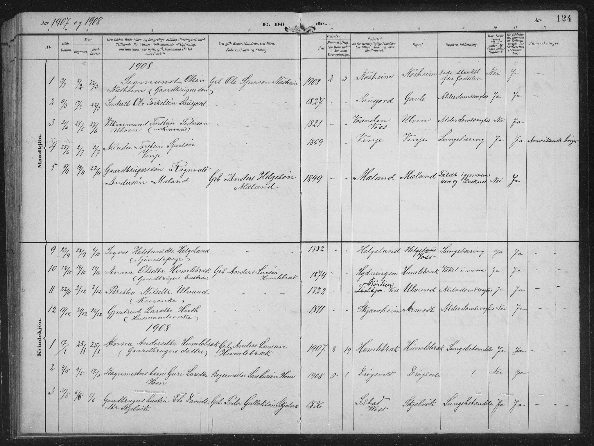 Vossestrand Sokneprestembete, SAB/A-79101/H/Hab: Parish register (copy) no. B 4, 1894-1941, p. 124