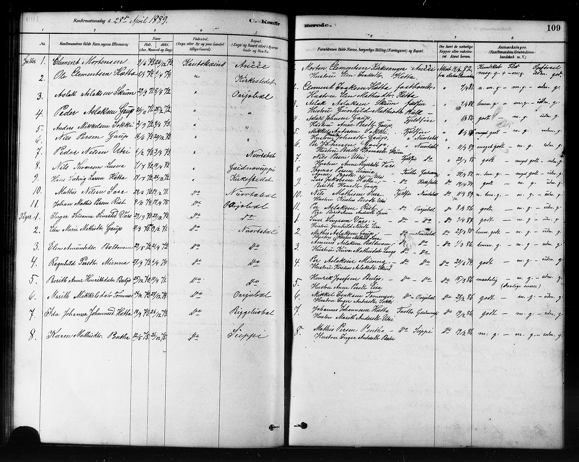 Kautokeino sokneprestembete, SATØ/S-1340/H/Hb/L0002.klokk: Parish register (copy) no. 2, 1877-1896, p. 109