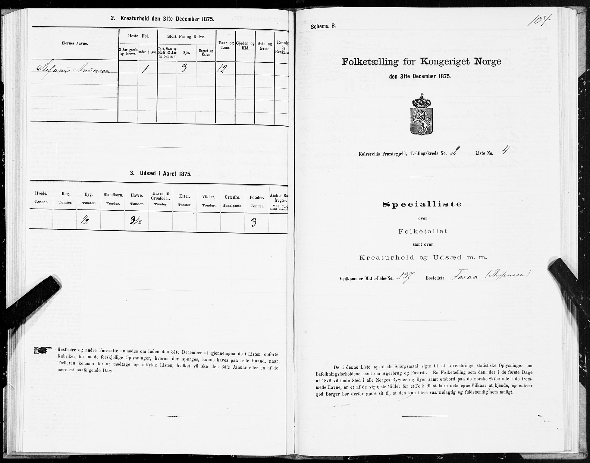 SAT, 1875 census for 1752P Kolvereid, 1875, p. 1104