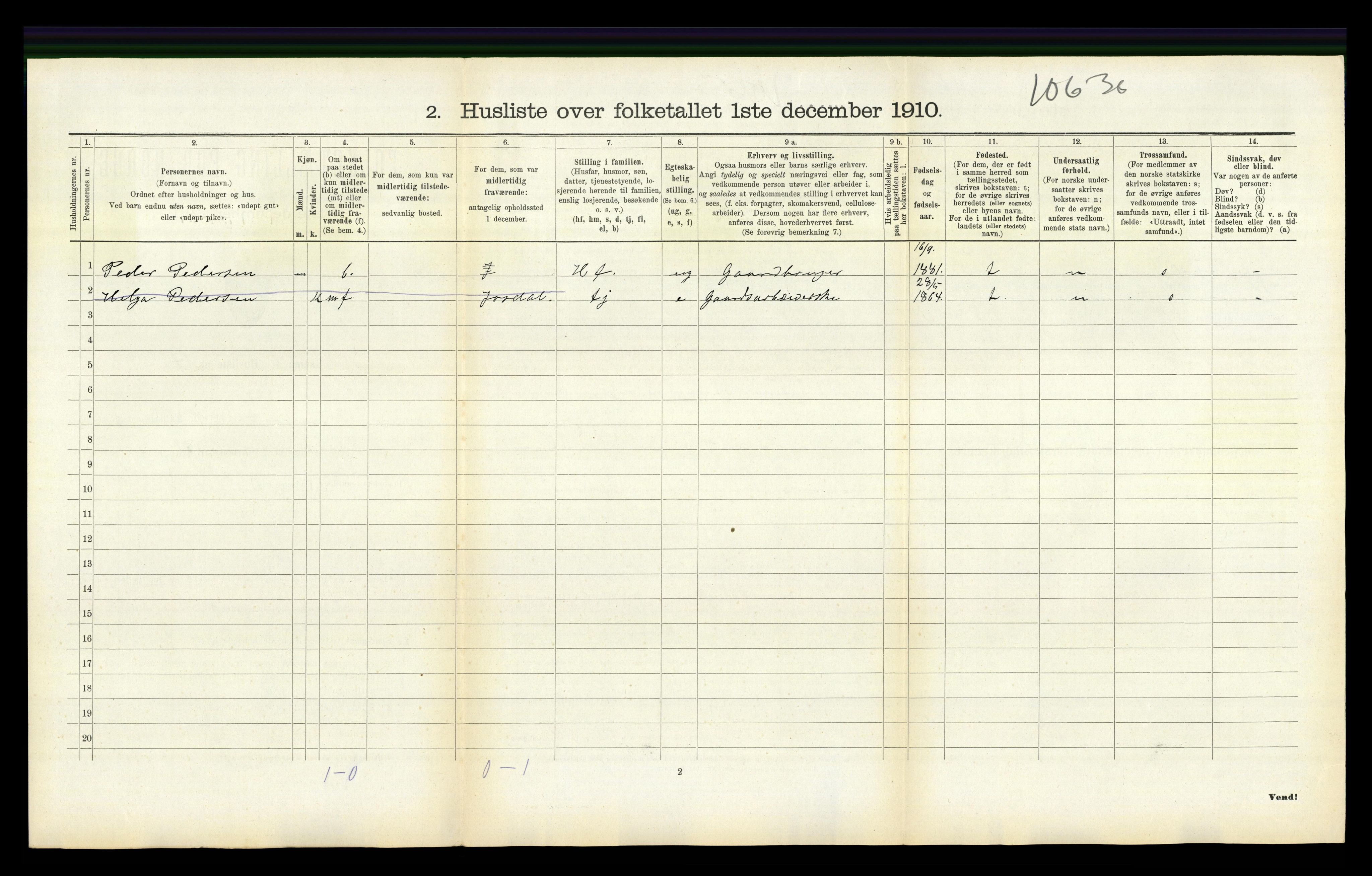 RA, 1910 census for Tonstad, 1910, p. 265