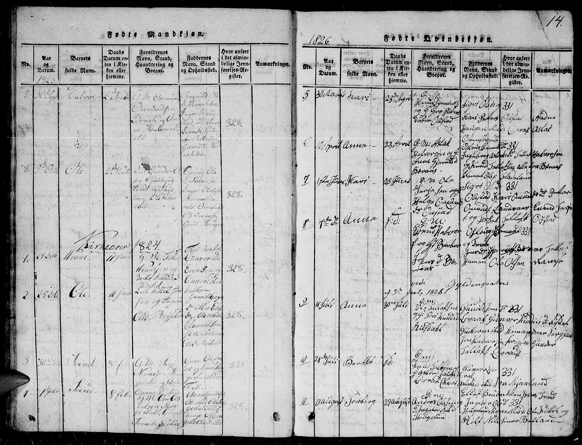 Herefoss sokneprestkontor, AV/SAK-1111-0019/F/Fb/Fbc/L0001: Parish register (copy) no. B 1, 1816-1866, p. 14