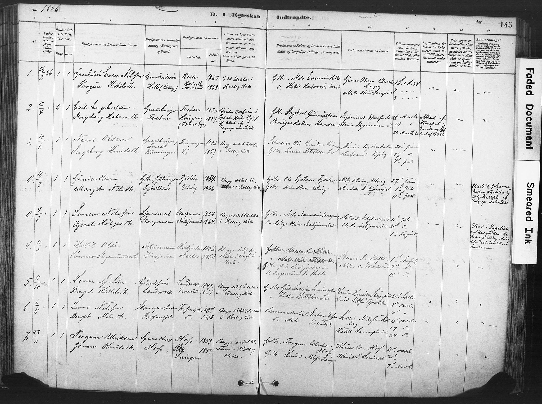 Rollag kirkebøker, SAKO/A-240/F/Fa/L0011: Parish register (official) no. I 11, 1878-1902, p. 145