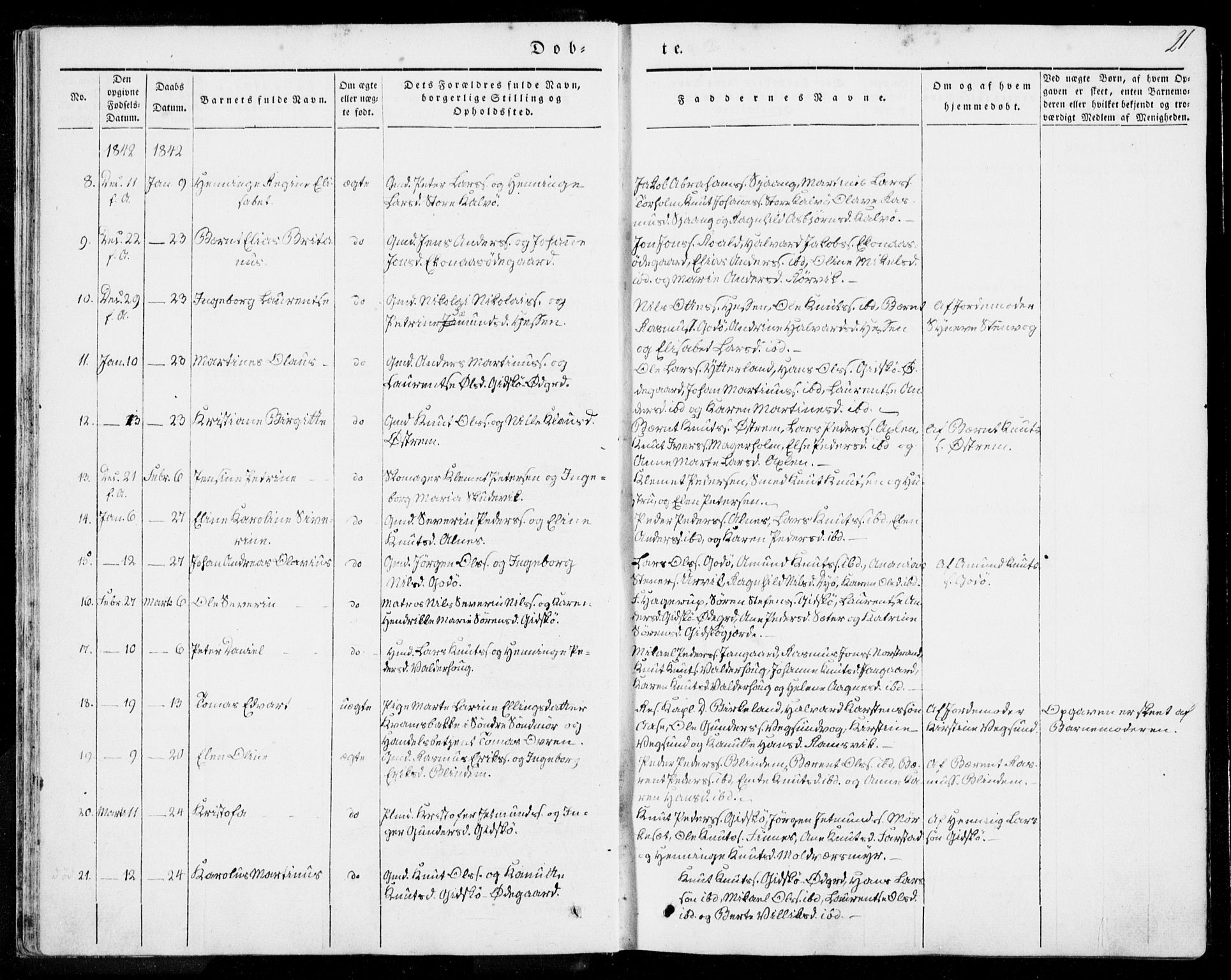 Ministerialprotokoller, klokkerbøker og fødselsregistre - Møre og Romsdal, AV/SAT-A-1454/528/L0396: Parish register (official) no. 528A07, 1839-1847, p. 21