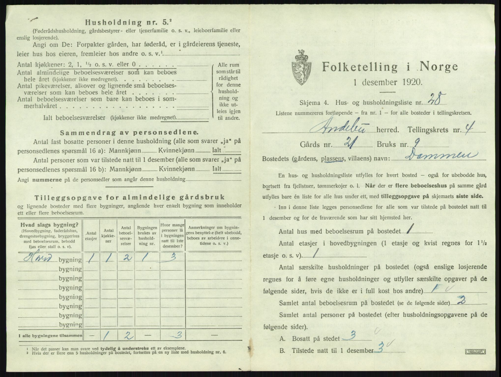 SAKO, 1920 census for Andebu, 1920, p. 306