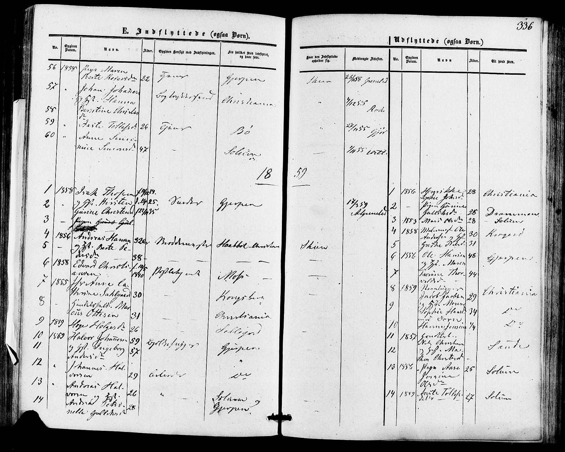 Skien kirkebøker, AV/SAKO-A-302/F/Fa/L0007: Parish register (official) no. 7, 1856-1865, p. 336