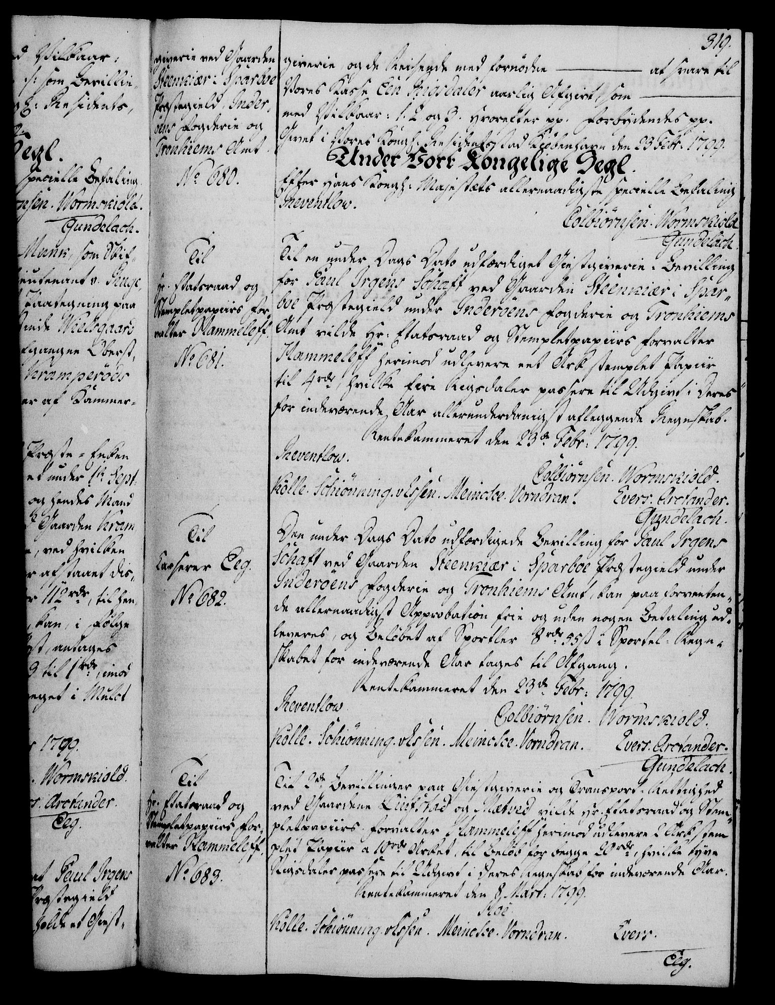Rentekammeret, Kammerkanselliet, RA/EA-3111/G/Gg/Gga/L0016: Norsk ekspedisjonsprotokoll med register (merket RK 53.16), 1794-1800, p. 319
