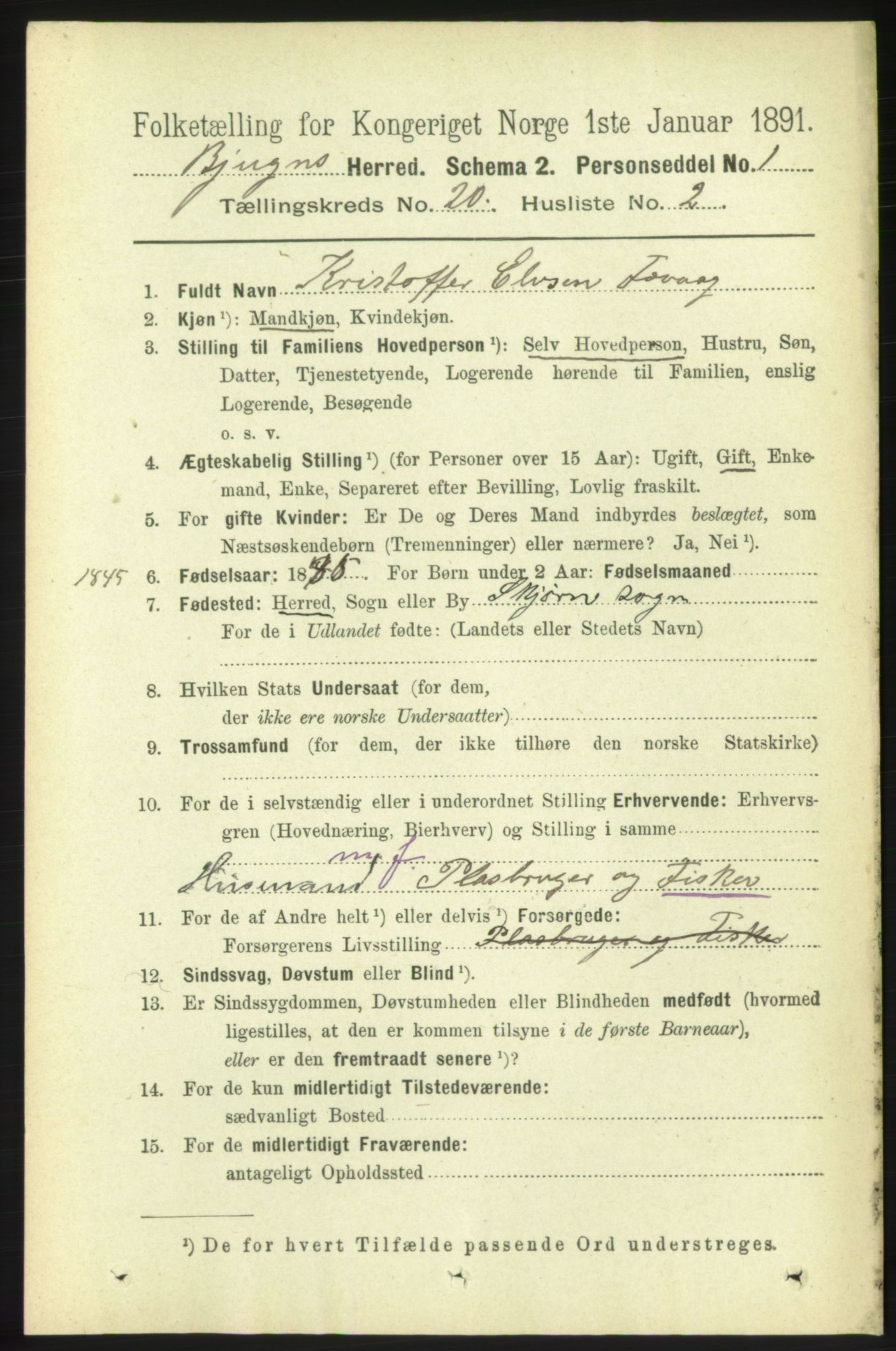 RA, 1891 census for 1627 Bjugn, 1891, p. 5411