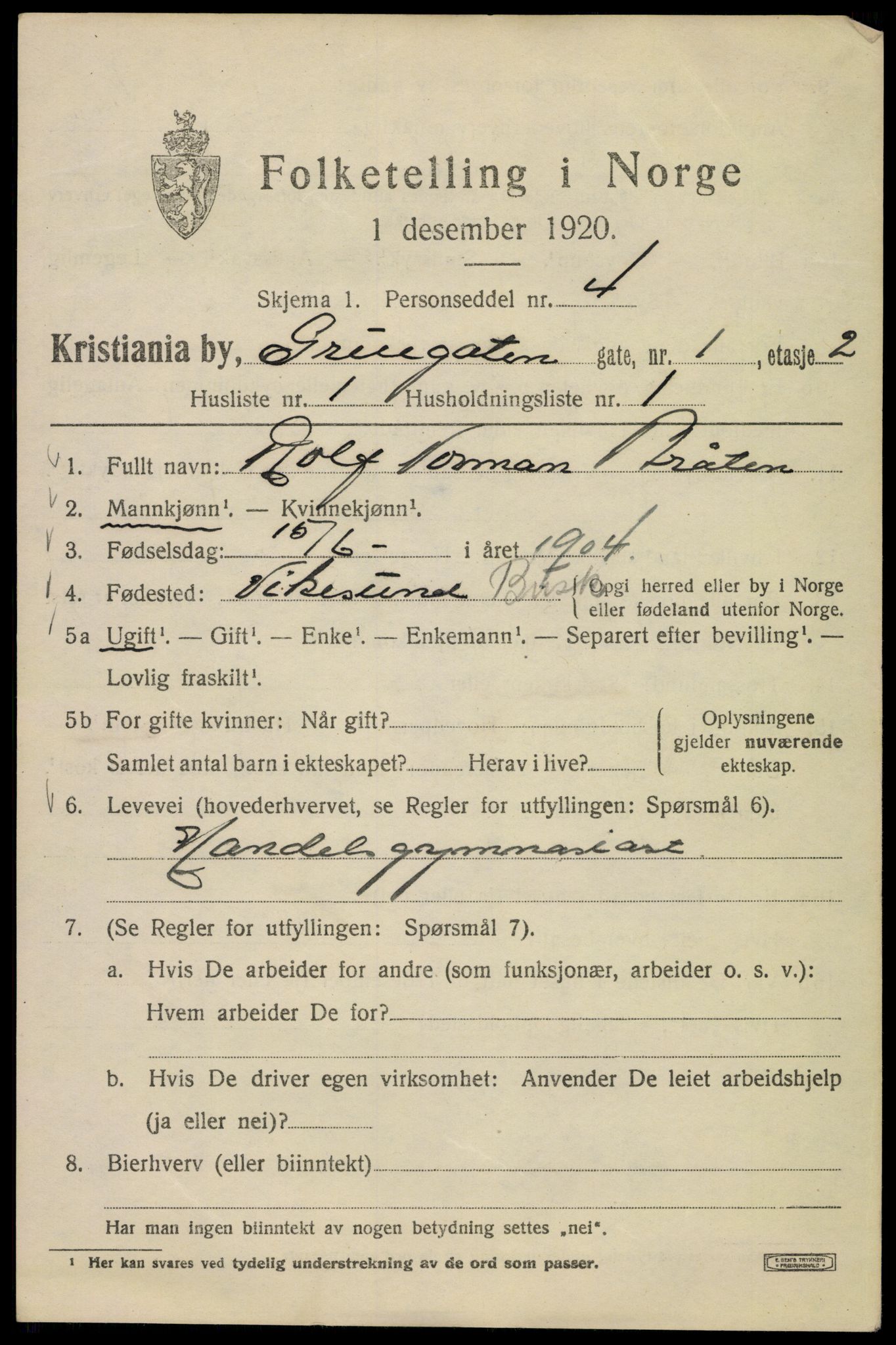 SAO, 1920 census for Kristiania, 1920, p. 252463