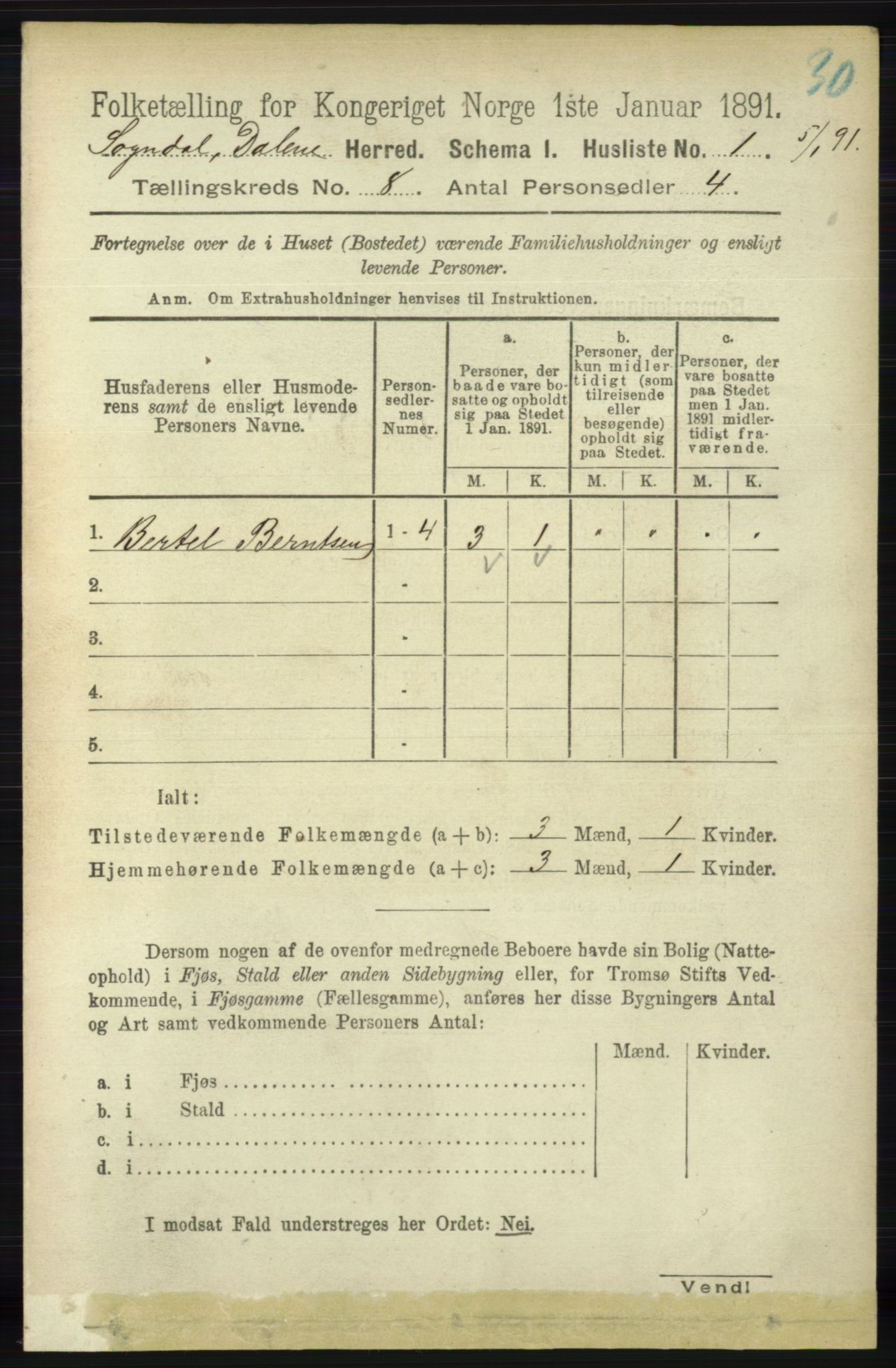 RA, 1891 census for 1111 Sokndal, 1891, p. 2598