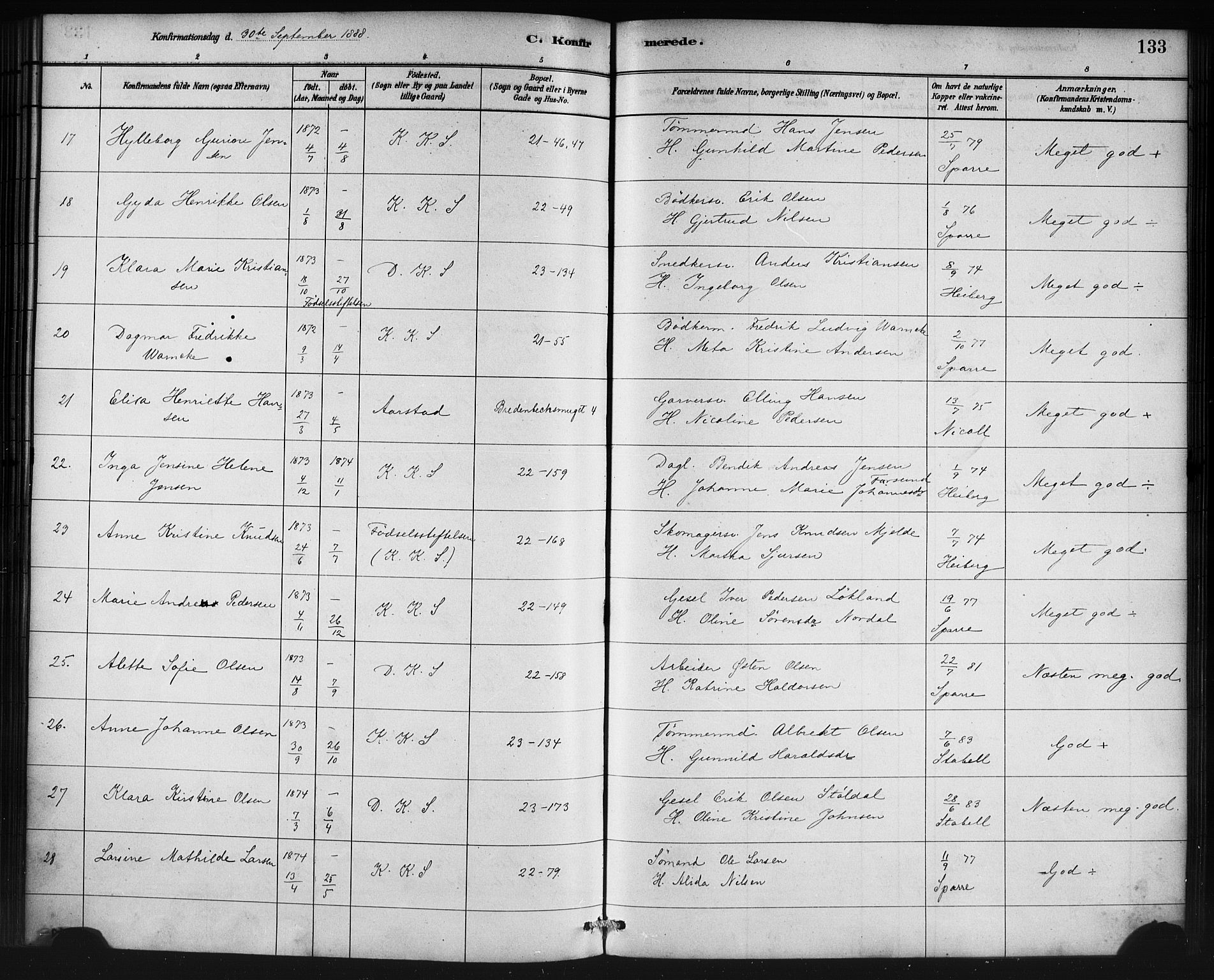 Korskirken sokneprestembete, AV/SAB-A-76101/H/Haa/L0029: Parish register (official) no. C 5, 1880-1892, p. 133