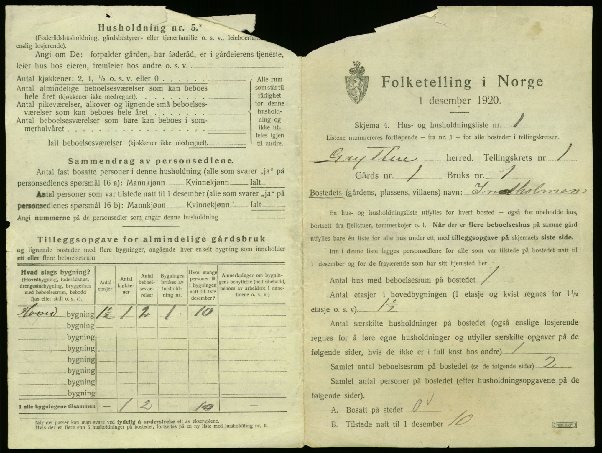 SAT, 1920 census for Grytten, 1920, p. 34