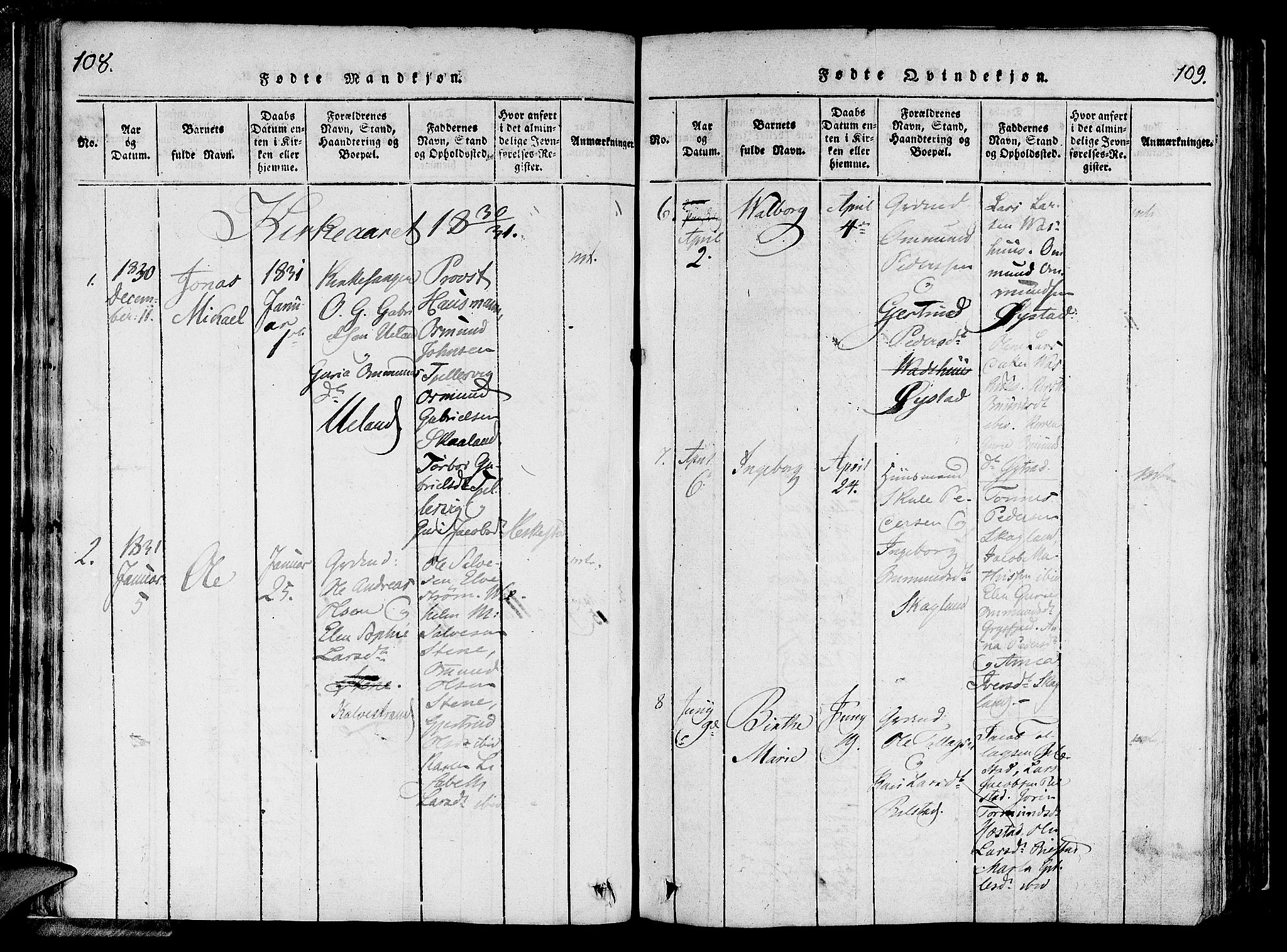 Lund sokneprestkontor, SAST/A-101809/S06/L0006: Parish register (official) no. A 6, 1816-1839, p. 108-109