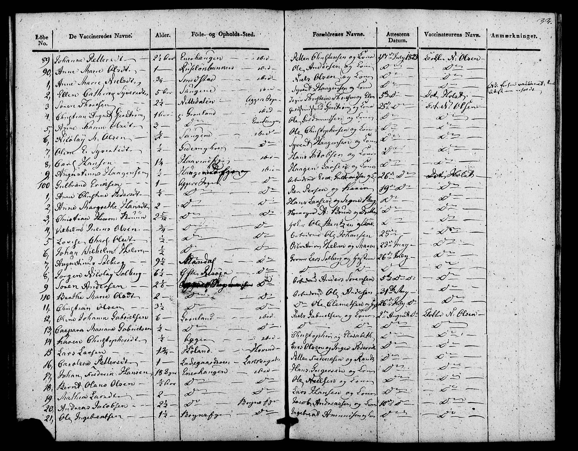 Aker prestekontor kirkebøker, AV/SAO-A-10861/F/L0021: Vaccination register no. 21, 1819-1824, p. 33
