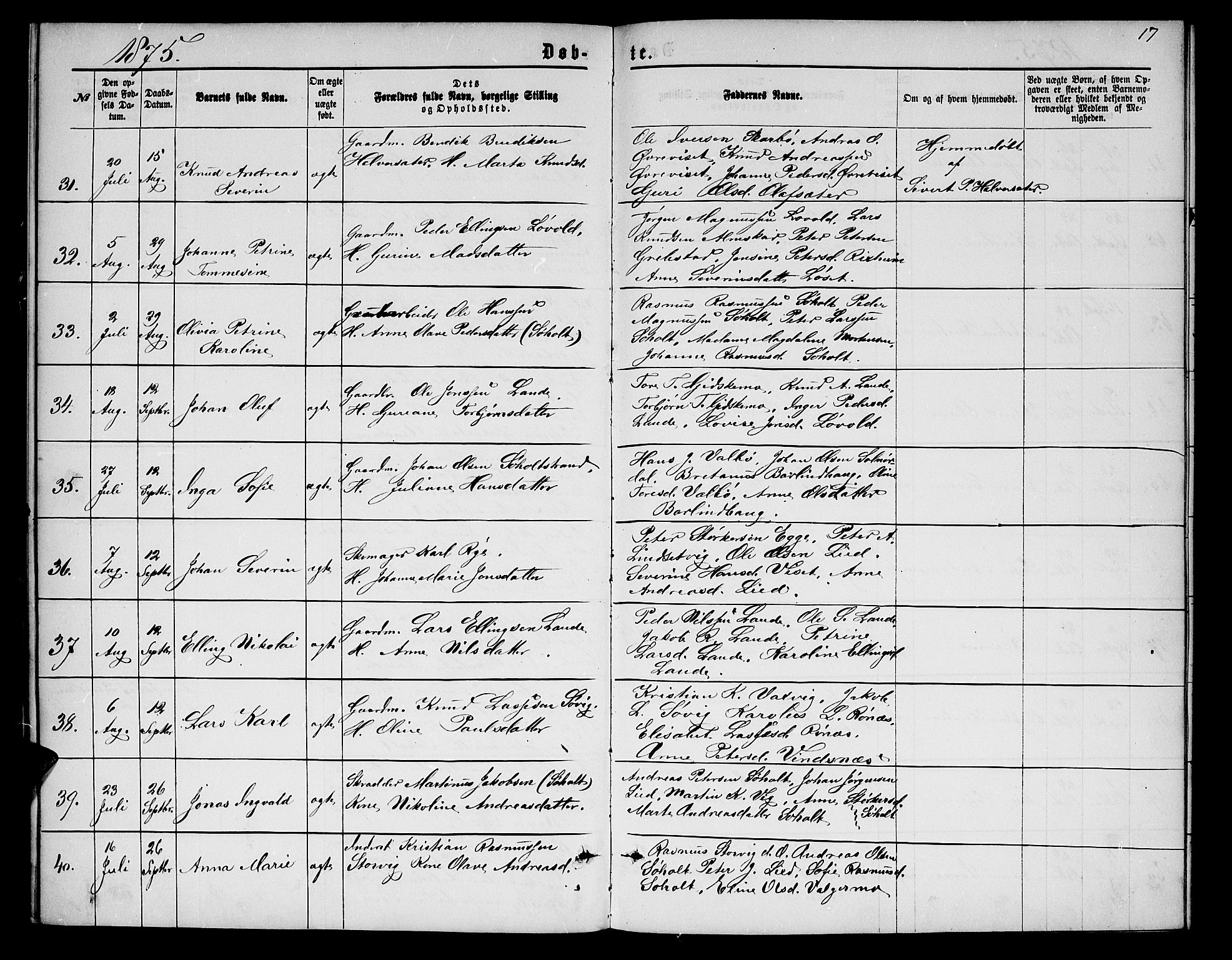 Ministerialprotokoller, klokkerbøker og fødselsregistre - Møre og Romsdal, AV/SAT-A-1454/522/L0325: Parish register (copy) no. 522C04, 1872-1877, p. 17