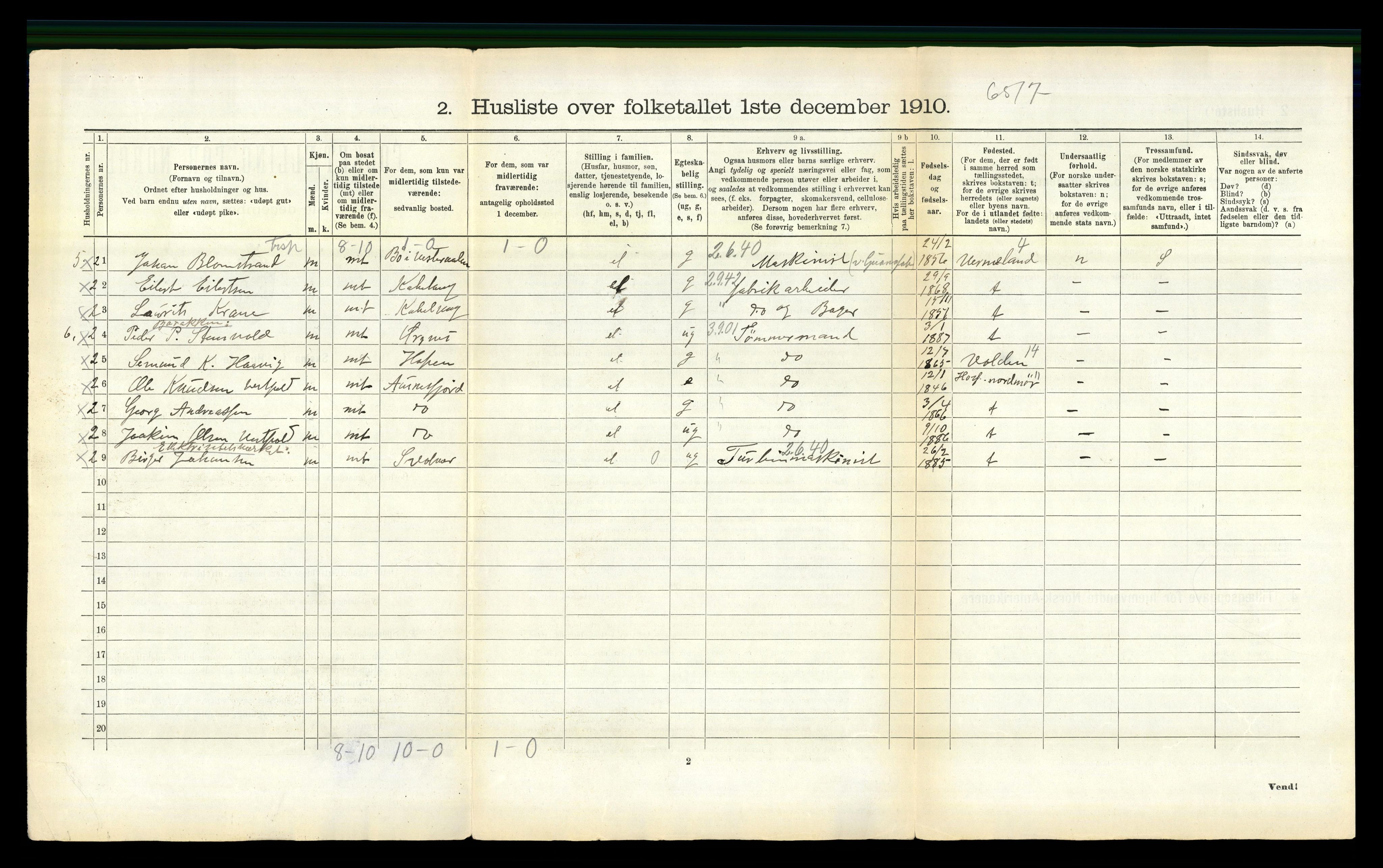 RA, 1910 census for Vågan, 1910, p. 390