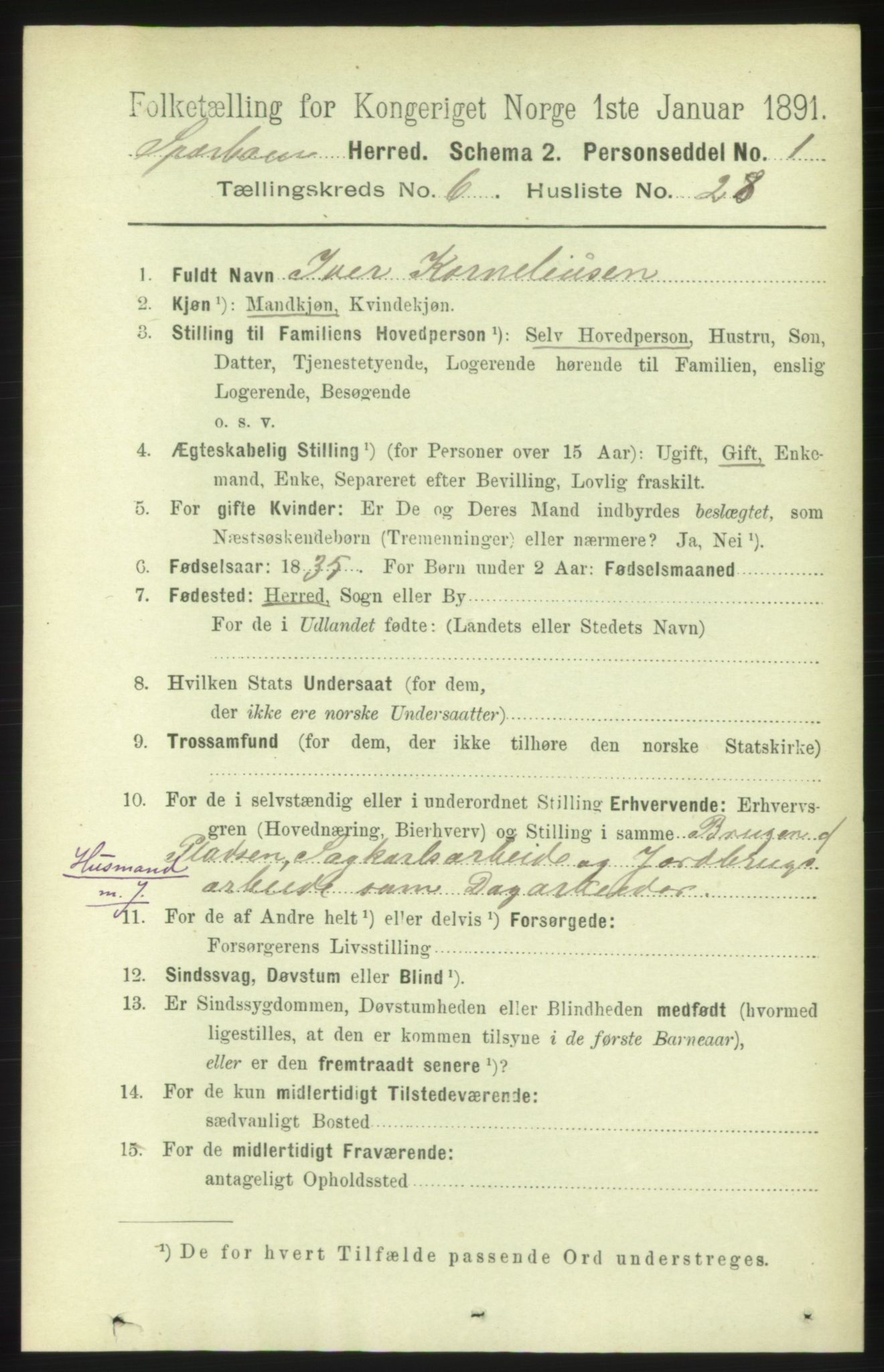 RA, 1891 census for 1731 Sparbu, 1891, p. 2325