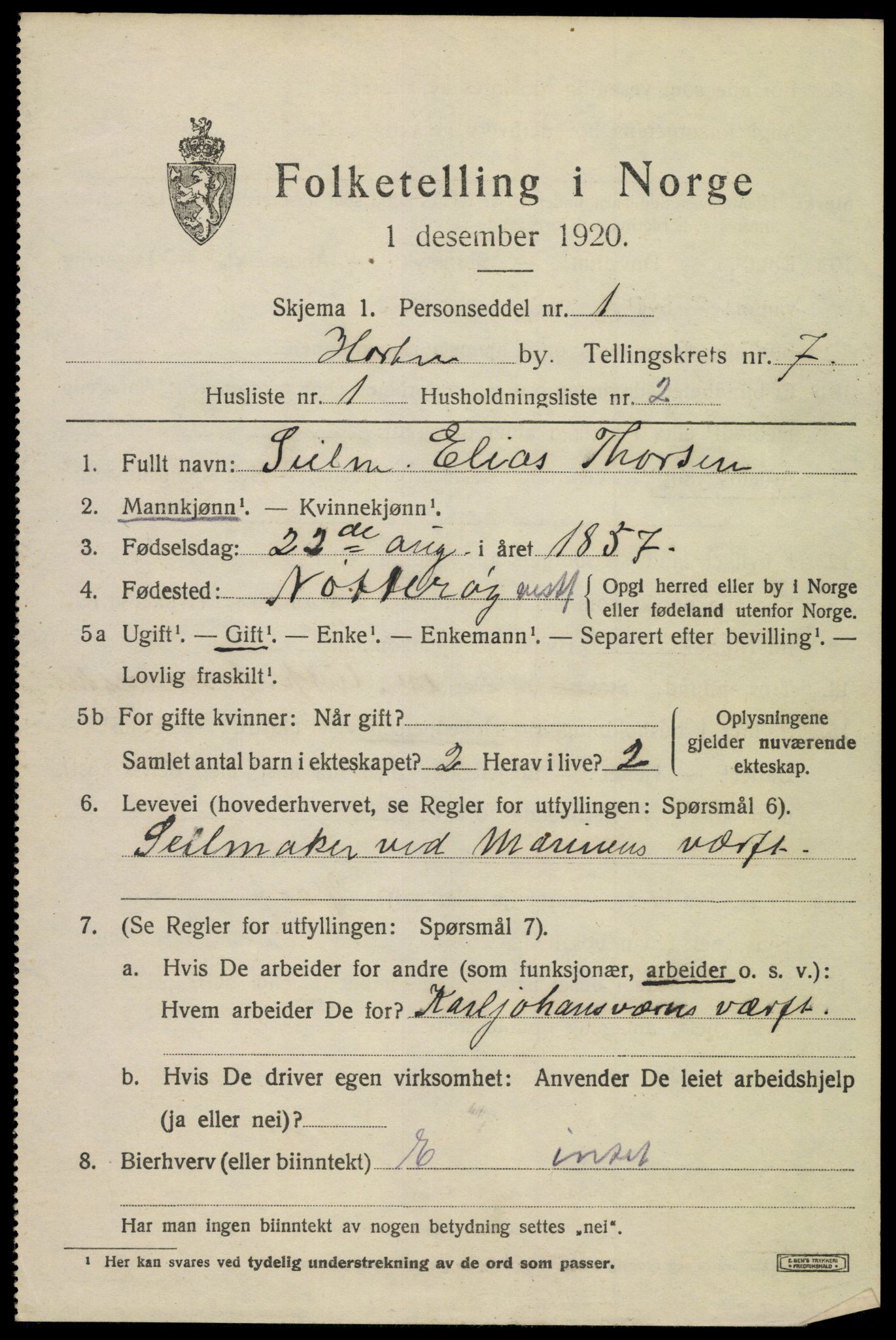 SAKO, 1920 census for Horten, 1920, p. 25841