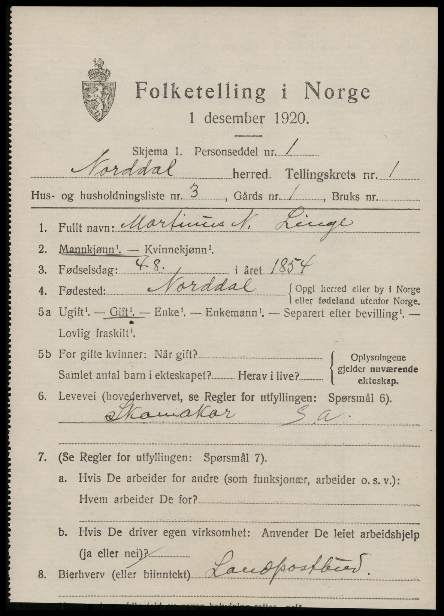 SAT, 1920 census for Norddal, 1920, p. 925