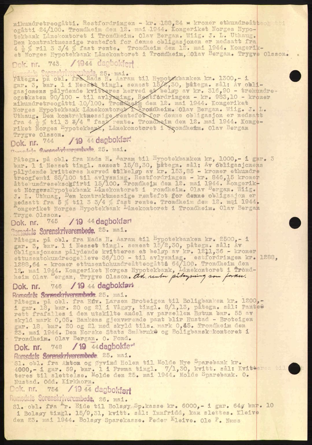 Romsdal sorenskriveri, AV/SAT-A-4149/1/2/2C: Mortgage book no. C1a, 1936-1945, Diary no: : 743/1944