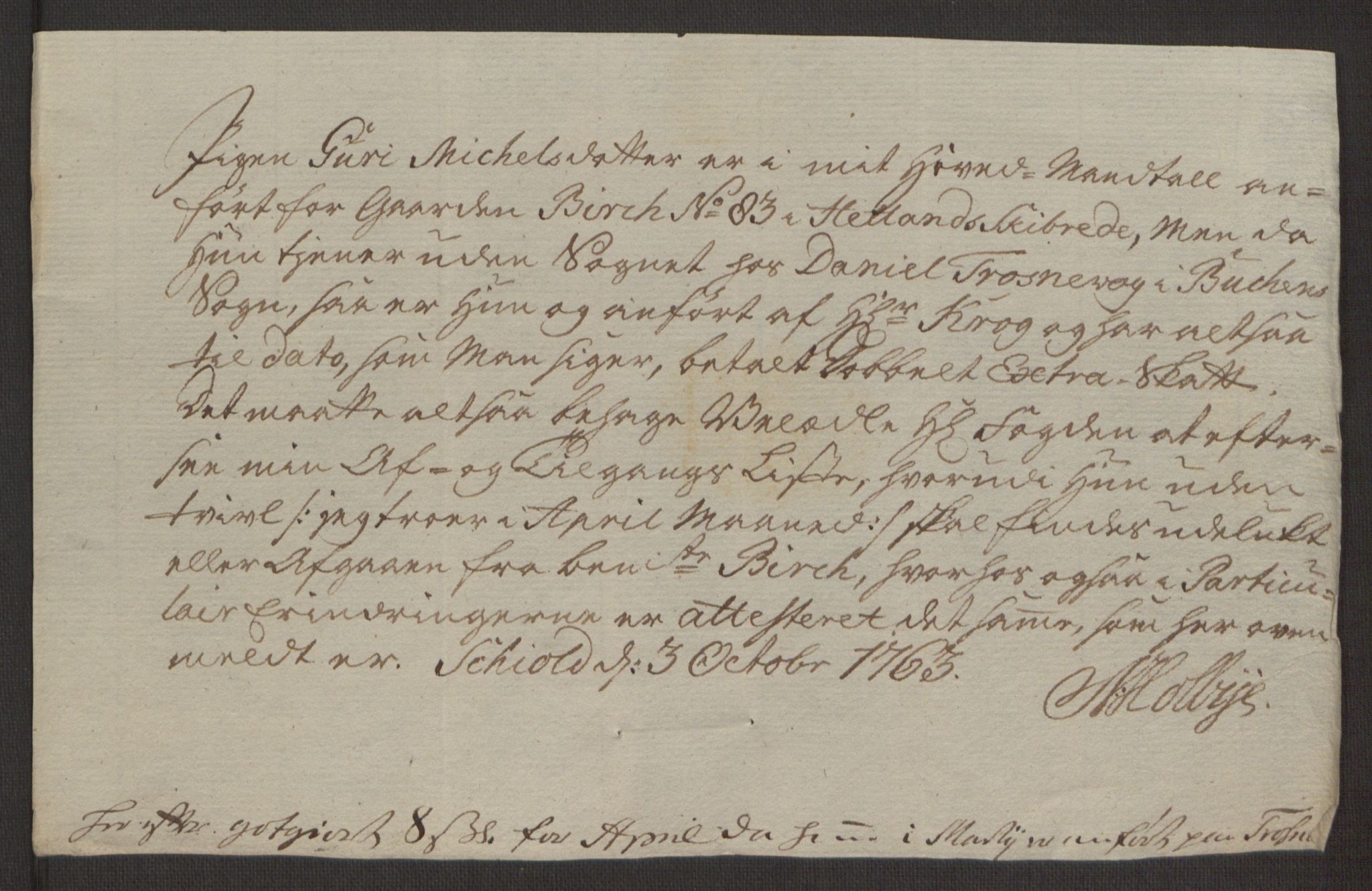 Rentekammeret inntil 1814, Reviderte regnskaper, Hovedkasseregnskaper, AV/RA-EA-4065/Rf/L0072b: Ekstraskatteregnskap, 1762, p. 257