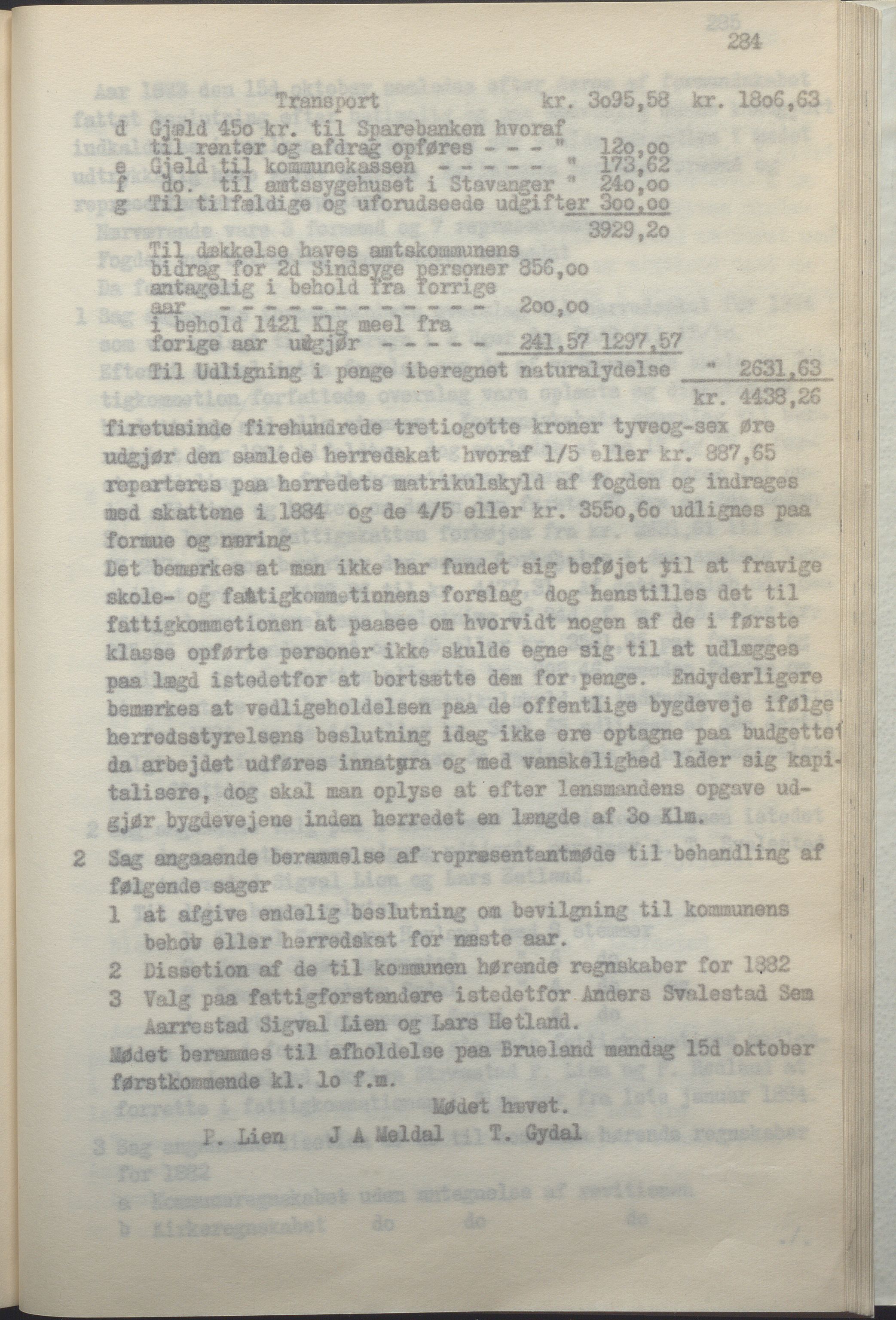 Helleland kommune - Formannskapet, IKAR/K-100479/A/Ab/L0002: Avskrift av møtebok, 1866-1887, p. 284