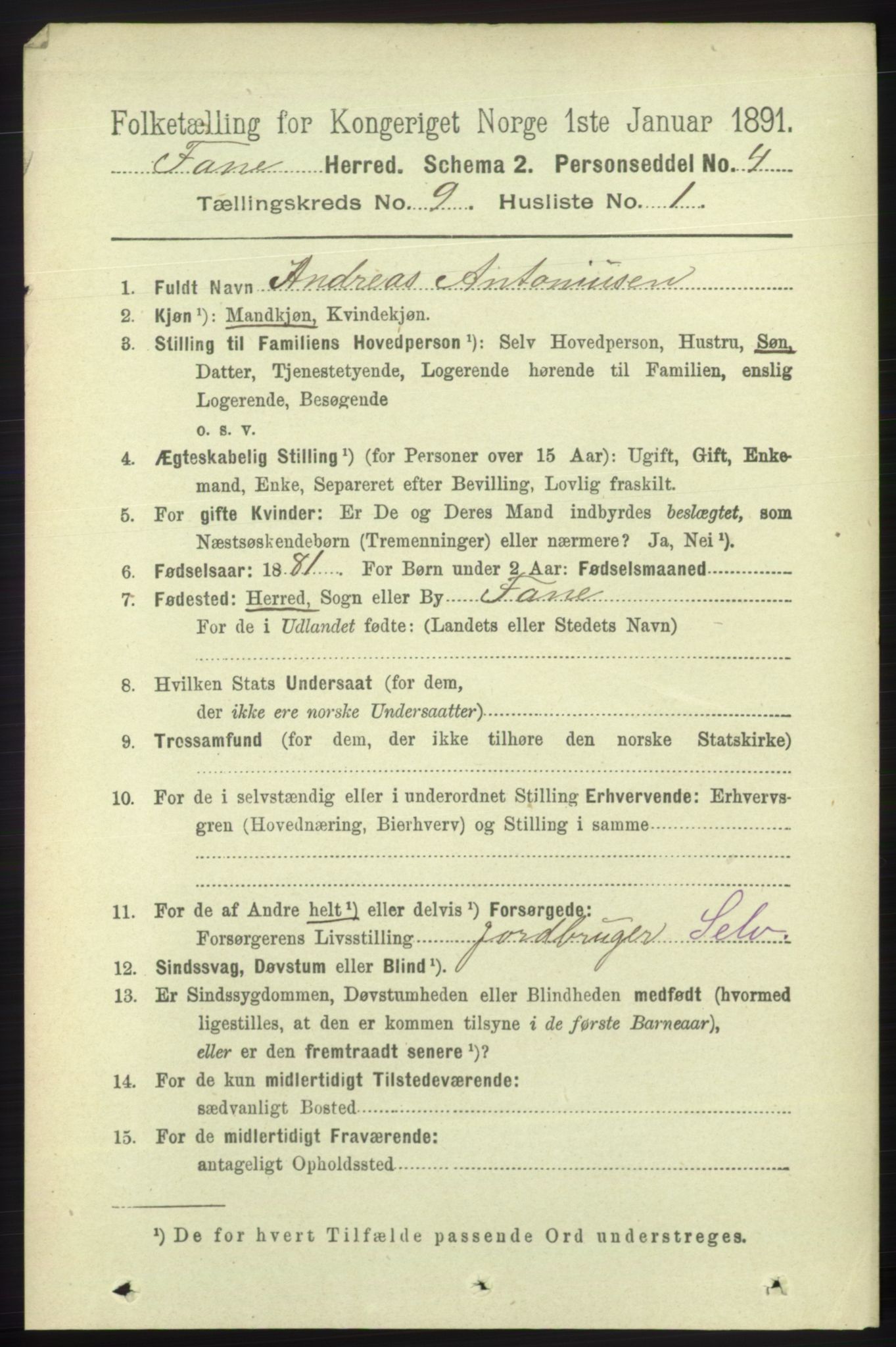 RA, 1891 census for 1249 Fana, 1891, p. 4827