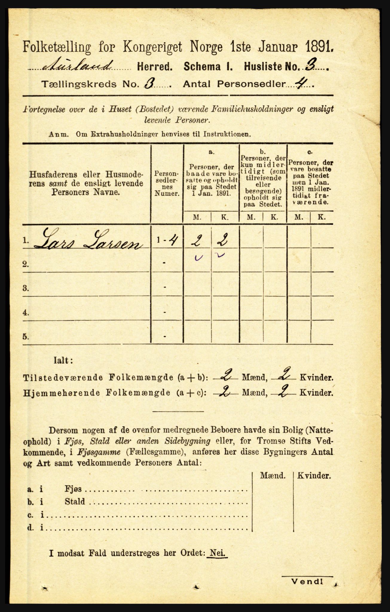 RA, 1891 census for 1421 Aurland, 1891, p. 879