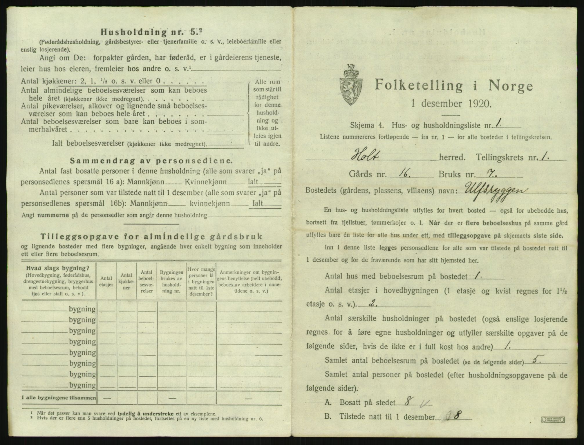 SAK, 1920 census for Holt, 1920, p. 58