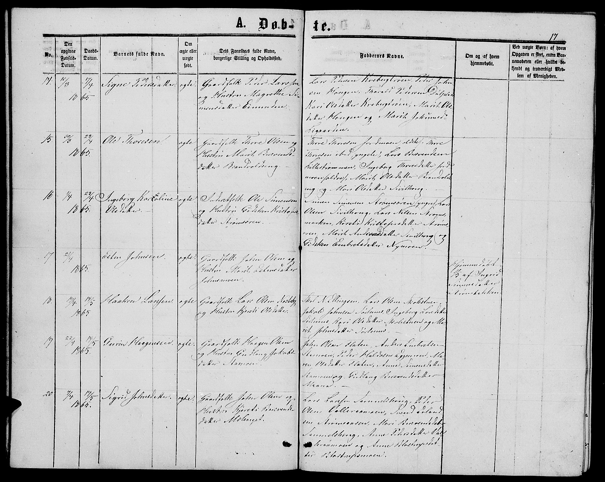 Alvdal prestekontor, SAH/PREST-060/H/Ha/Hab/L0002: Parish register (copy) no. 2, 1863-1878, p. 17