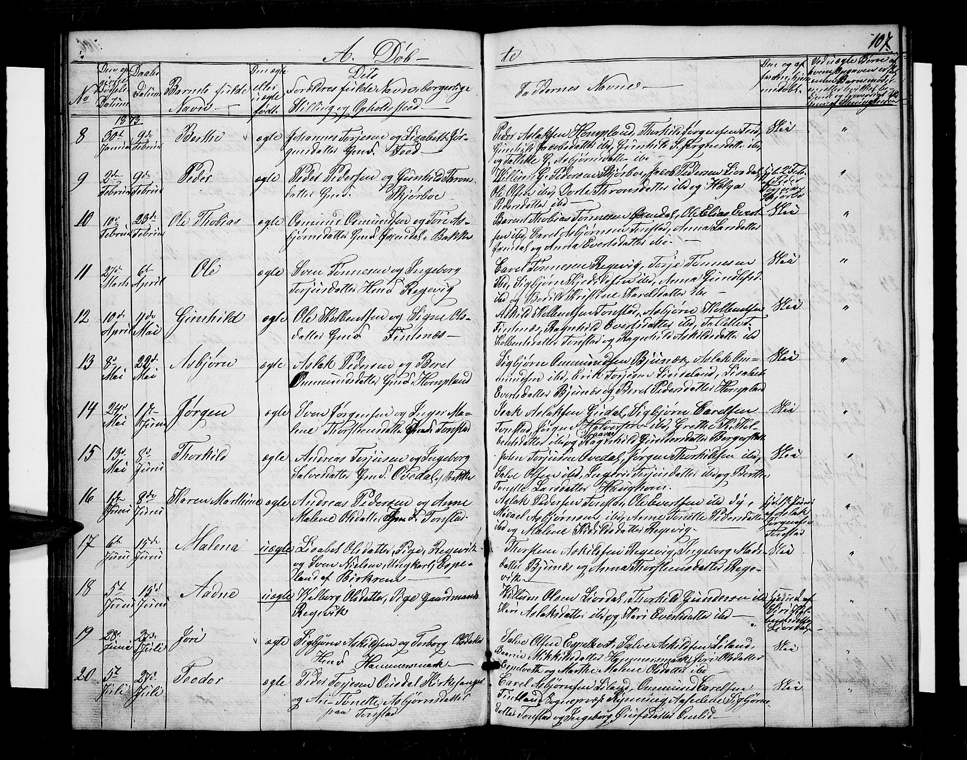 Sirdal sokneprestkontor, AV/SAK-1111-0036/F/Fb/Fbb/L0002: Parish register (copy) no. B 2, 1848-1878, p. 107