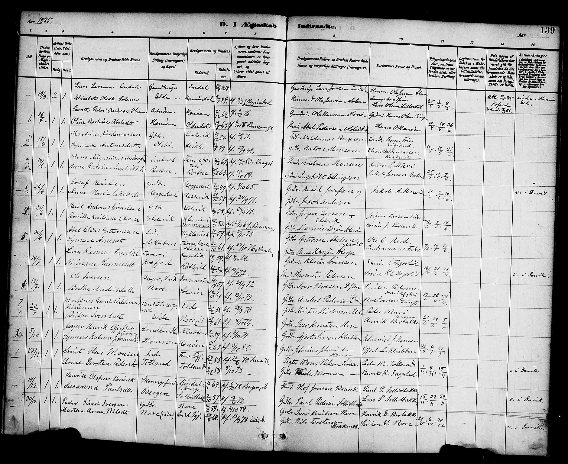 Davik sokneprestembete, AV/SAB-A-79701/H/Haa/Haad/L0001: Parish register (official) no. D 1, 1882-1900, p. 139