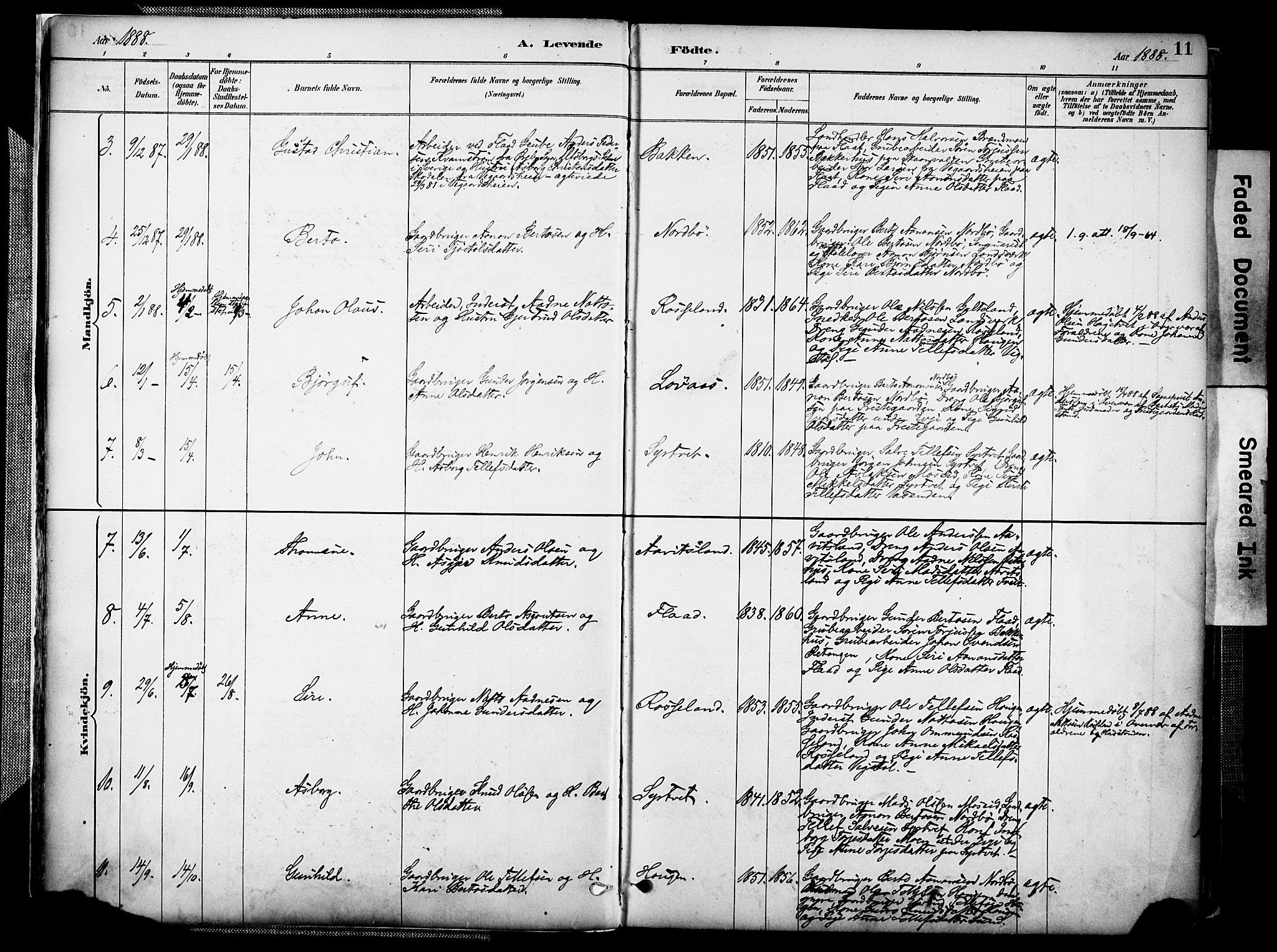 Evje sokneprestkontor, AV/SAK-1111-0008/F/Fa/Faa/L0007: Parish register (official) no. A 7, 1884-1909, p. 11