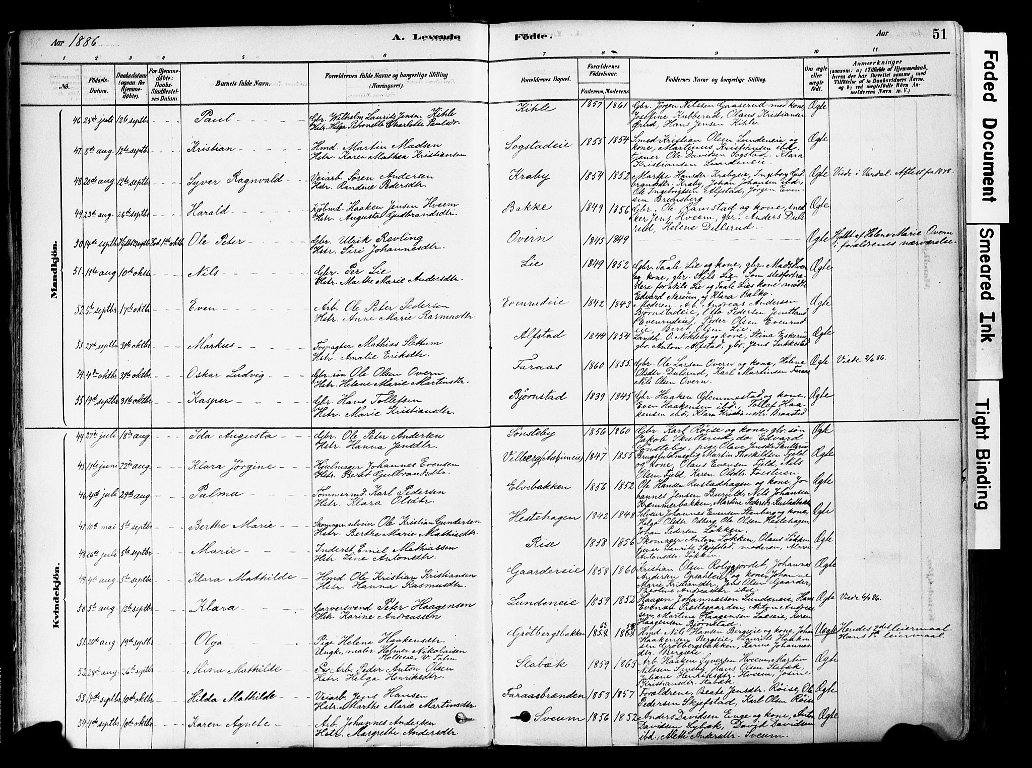 Østre Toten prestekontor, AV/SAH-PREST-104/H/Ha/Haa/L0006: Parish register (official) no. 6 /1, 1878-1896, p. 51