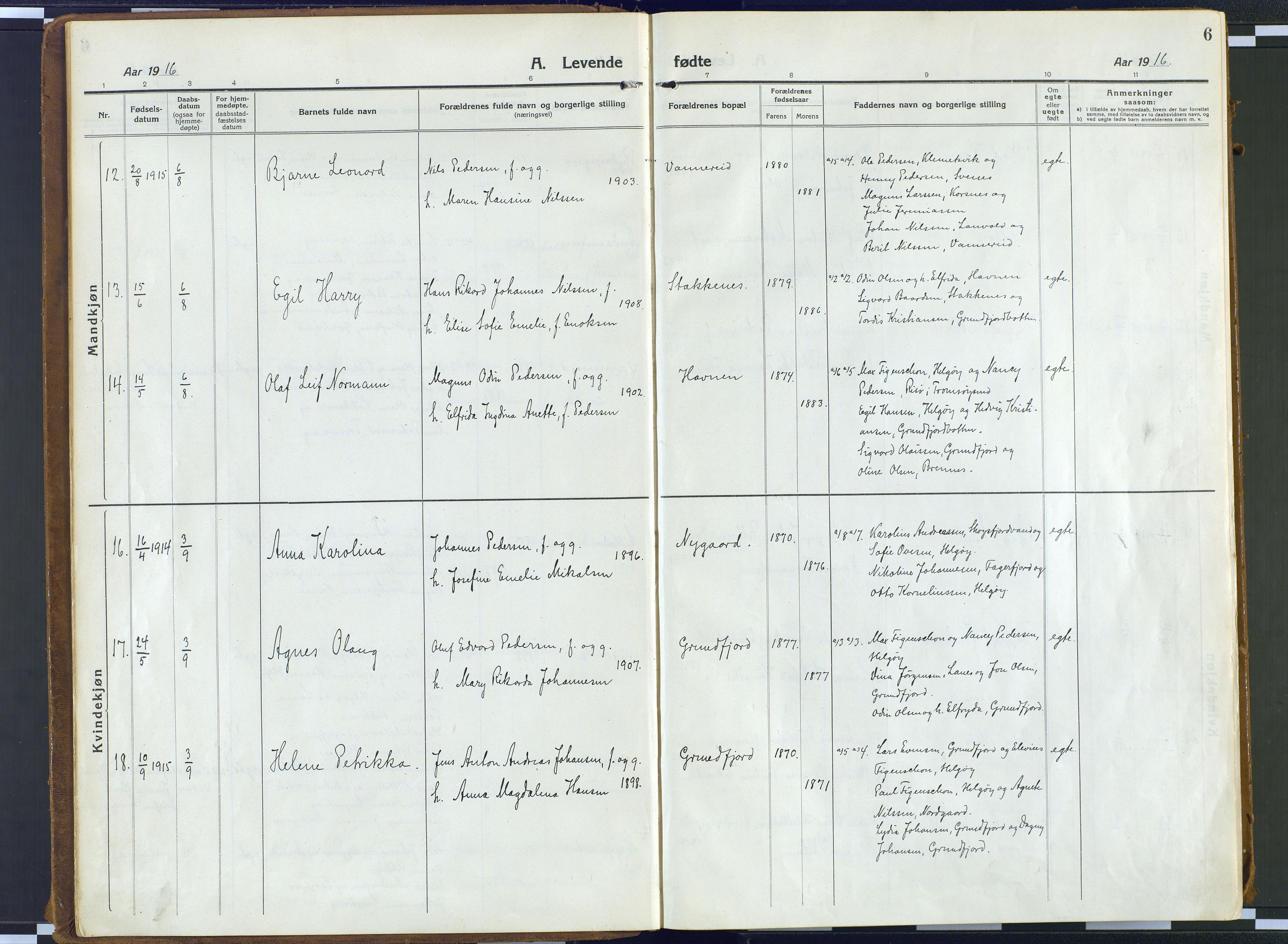 Karlsøy sokneprestembete, AV/SATØ-S-1299/H/Ha/Haa/L0016kirke: Parish register (official) no. 16, 1916-1934, p. 6