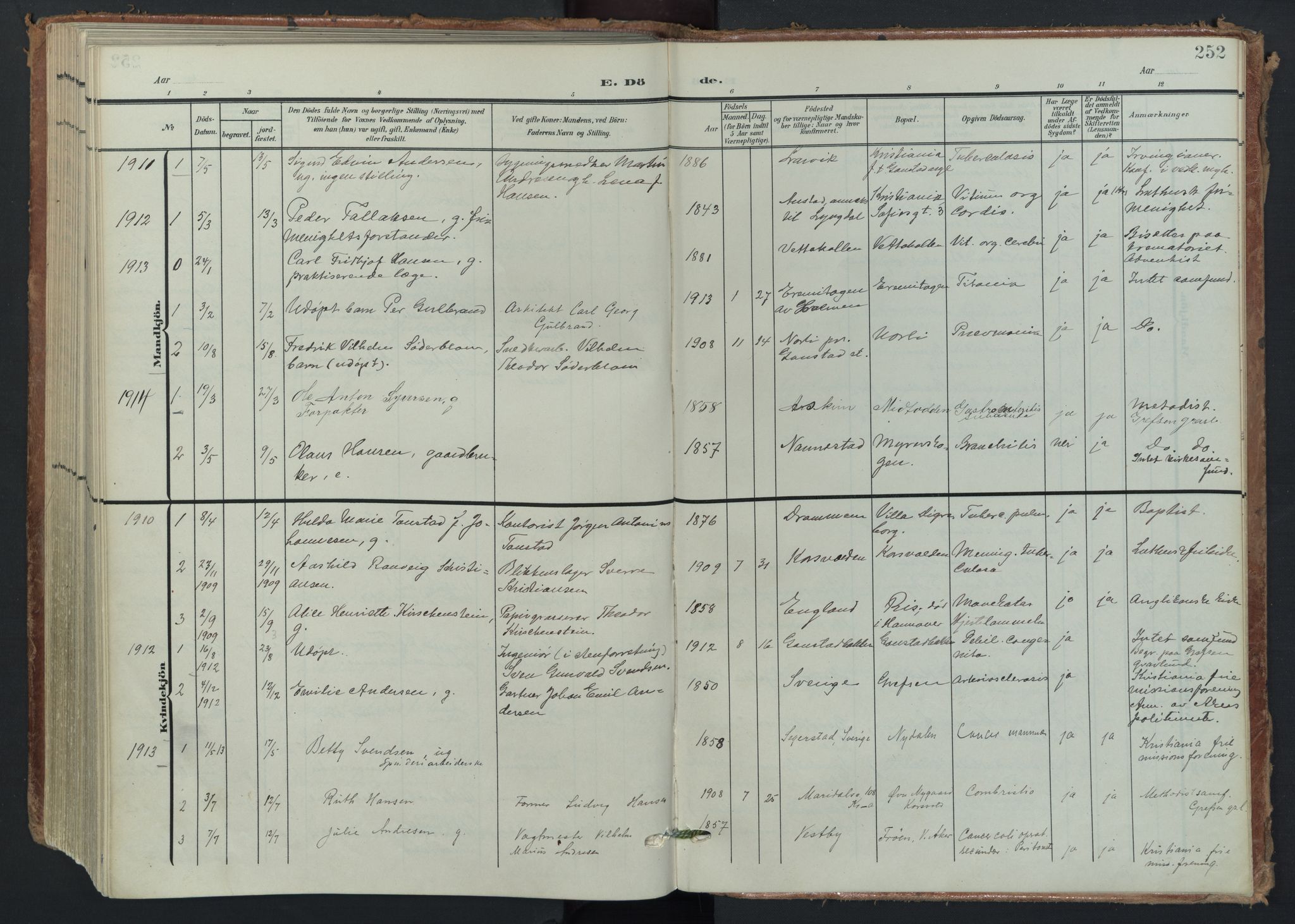 Vestre Aker prestekontor Kirkebøker, AV/SAO-A-10025/F/Fa/L0016: Parish register (official) no. 16, 1904-1926, p. 252