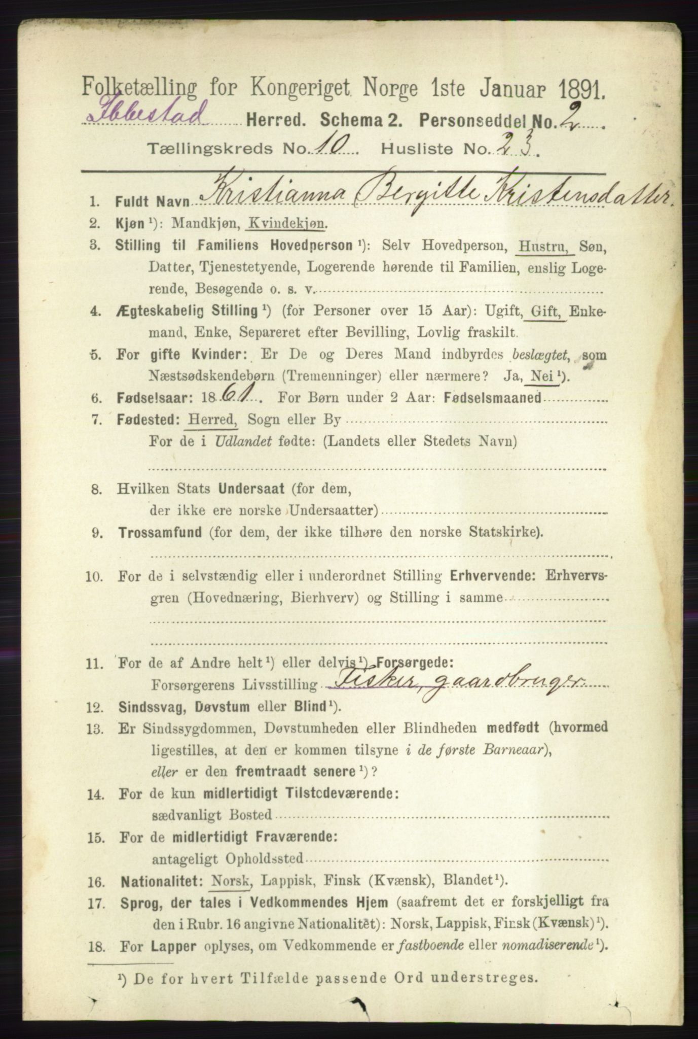 RA, 1891 census for 1917 Ibestad, 1891, p. 7012