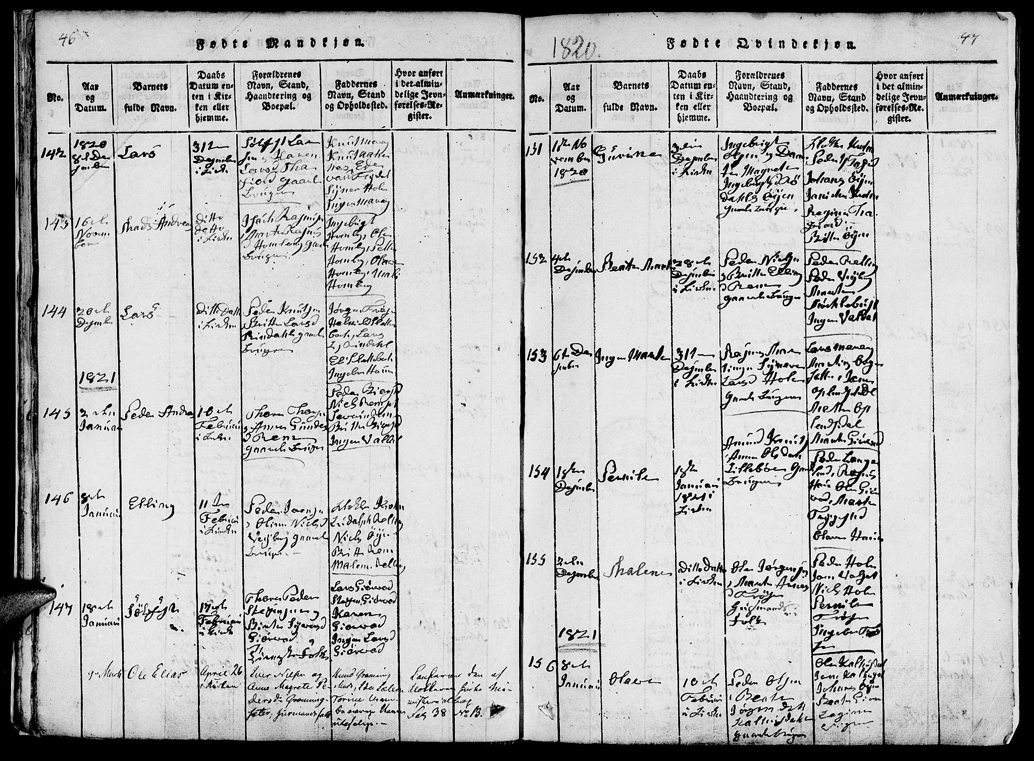 Ministerialprotokoller, klokkerbøker og fødselsregistre - Møre og Romsdal, SAT/A-1454/519/L0260: Parish register (copy) no. 519C01, 1817-1829, p. 46-47