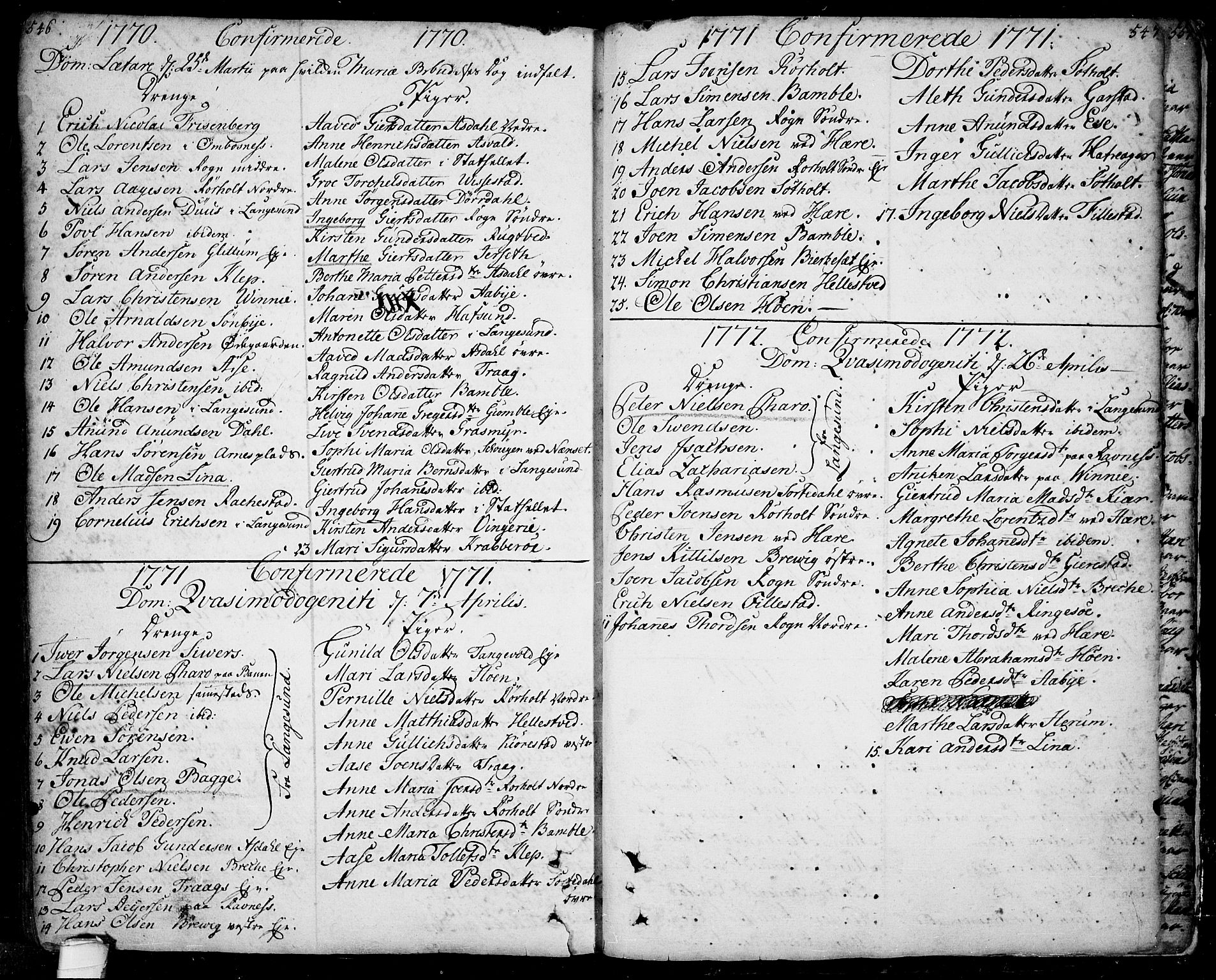 Bamble kirkebøker, AV/SAKO-A-253/F/Fa/L0001: Parish register (official) no. I 1, 1702-1774, p. 546-547