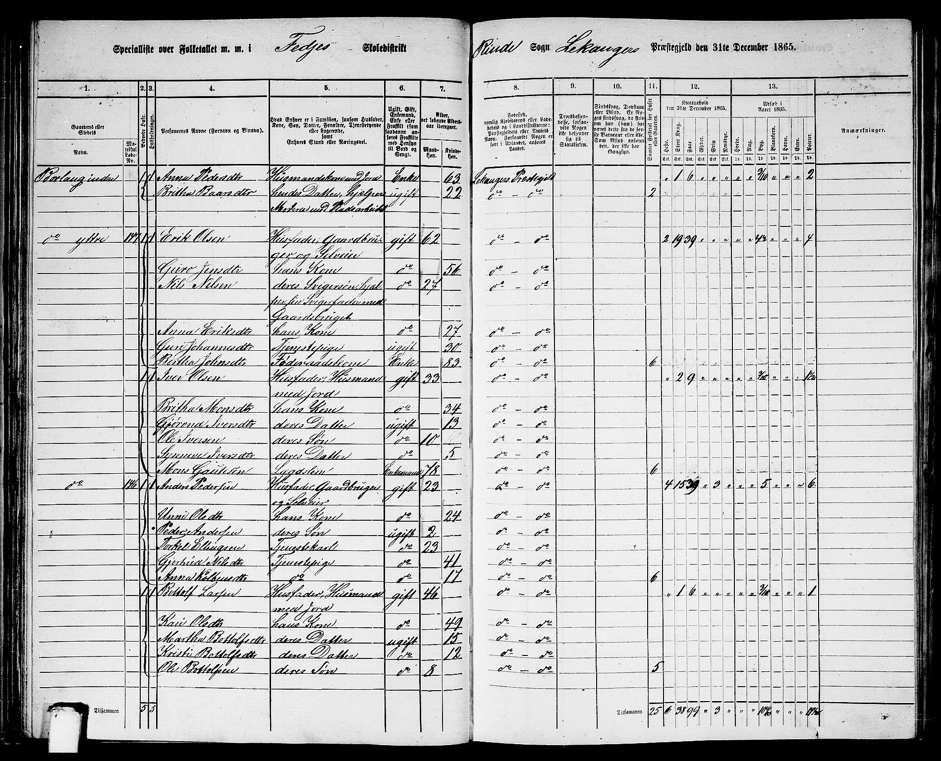 RA, 1865 census for Leikanger, 1865, p. 56